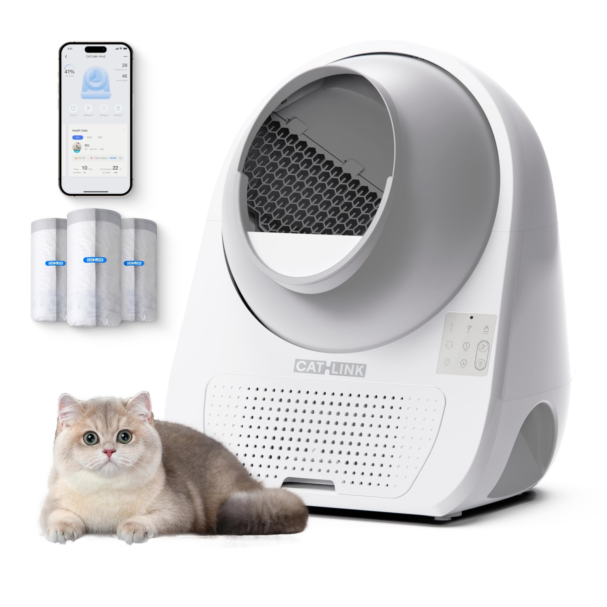 Catlink Self Cleaning Cat Litter Box For Multiple Cats, Health Monitoring, Automatic Litter Box With App, Triple Odor Control, I