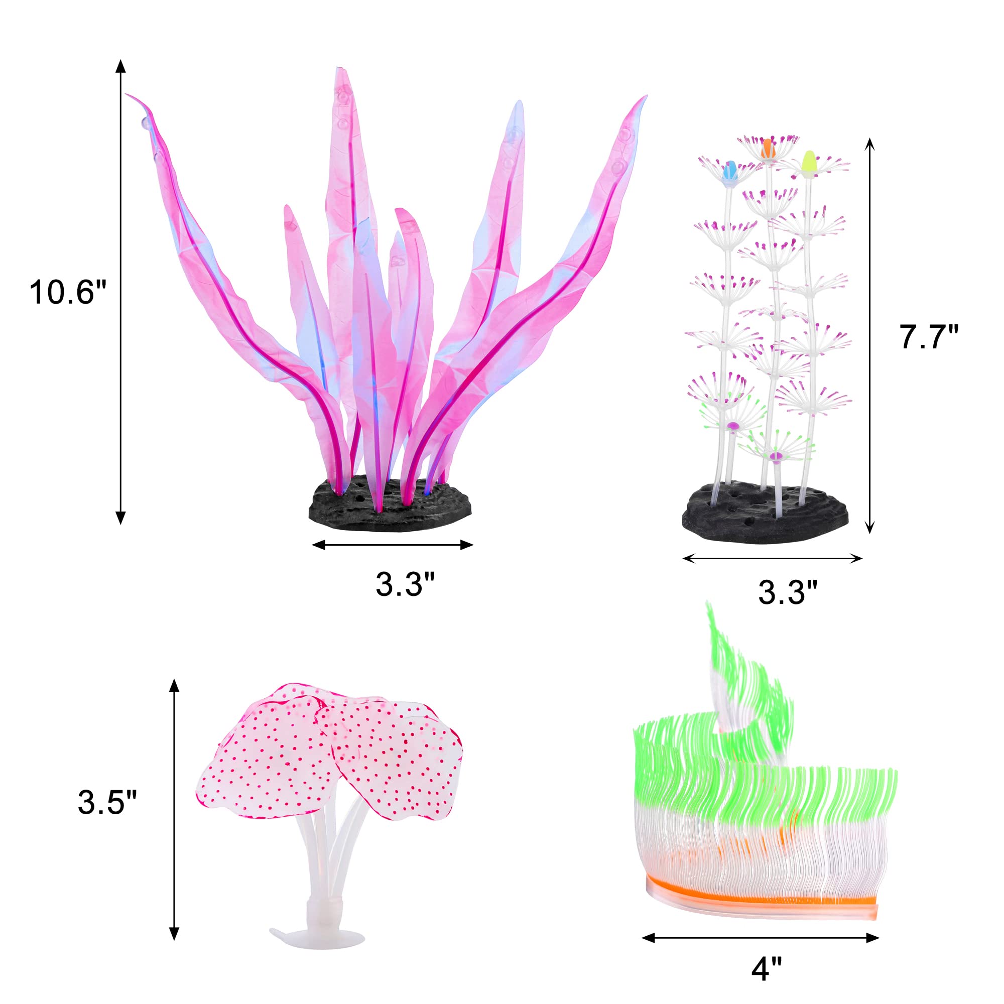 Filhome Glowing Fish Tank Decorations Plants, 4 pcs Glow Aquarium Decorations, Glowing Mushroom Coral Plant Ornaments (Pink Cora
