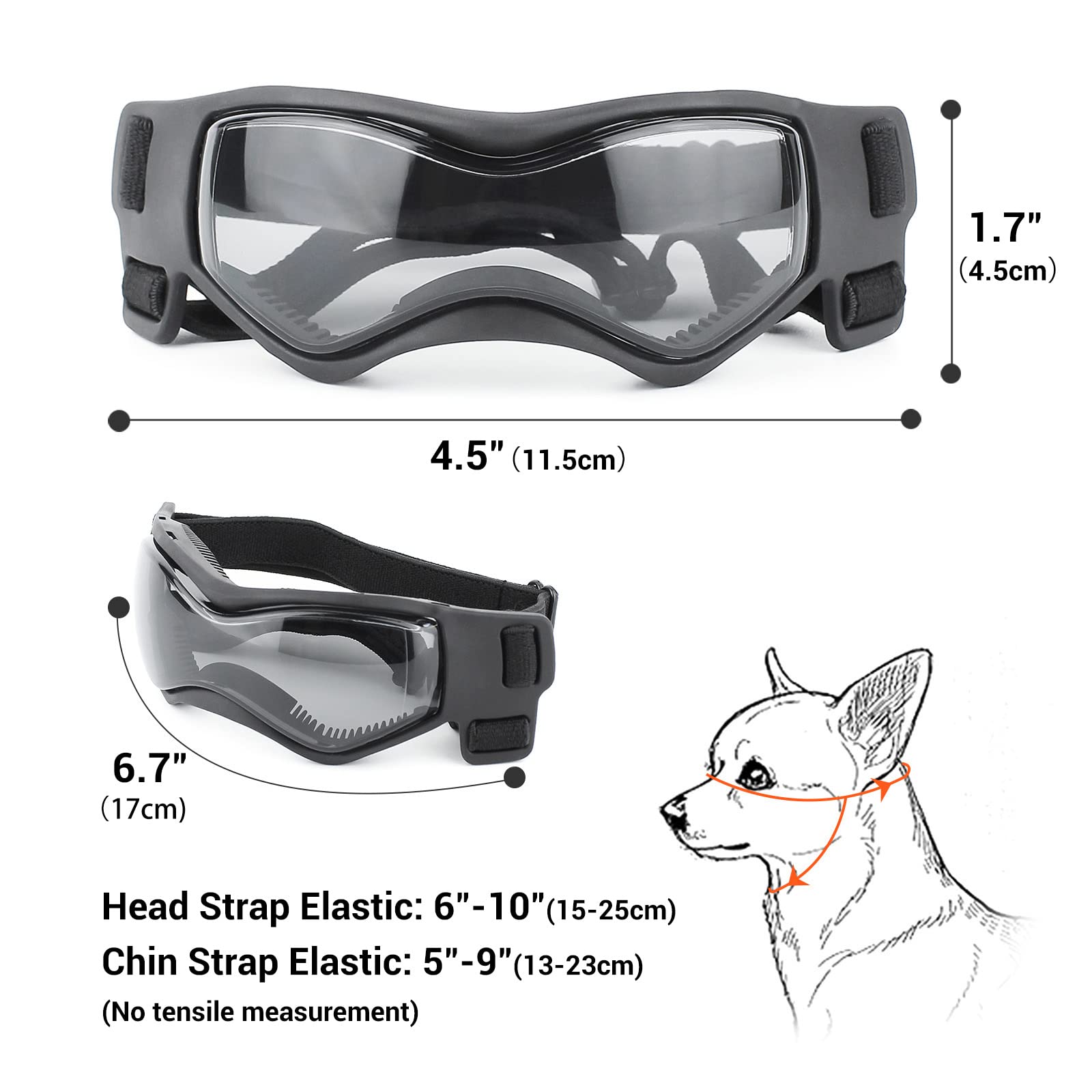 PETLESO Dog Goggles - Small UV Protection Sunglasses for Small Dogs, Black Rubber Eyewear for Outdoor Riding and Driving