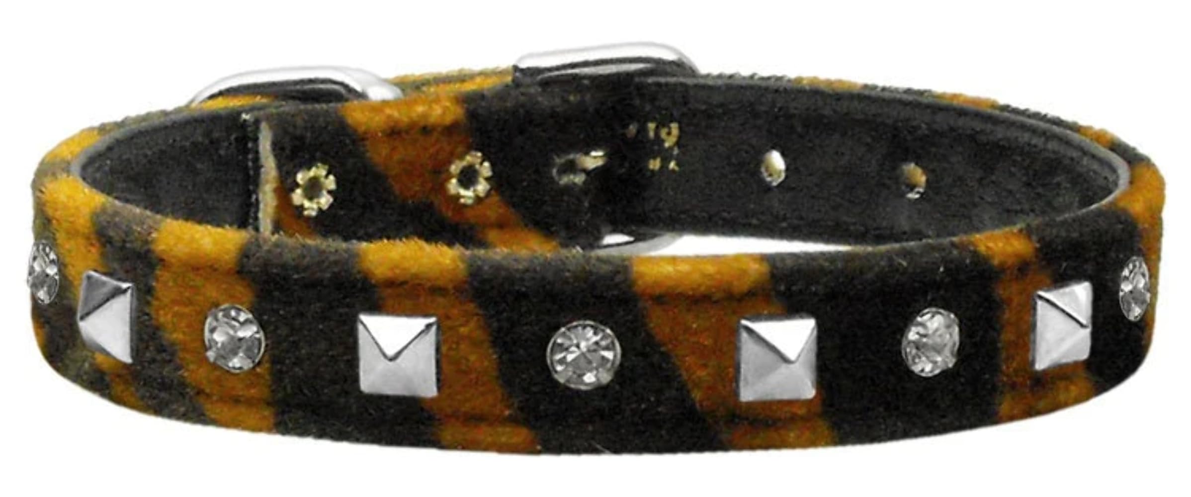 Dog, Puppy and Pet Collar, &quot;Animal Print Crystal & Pyramid&quot; Tiger 10
