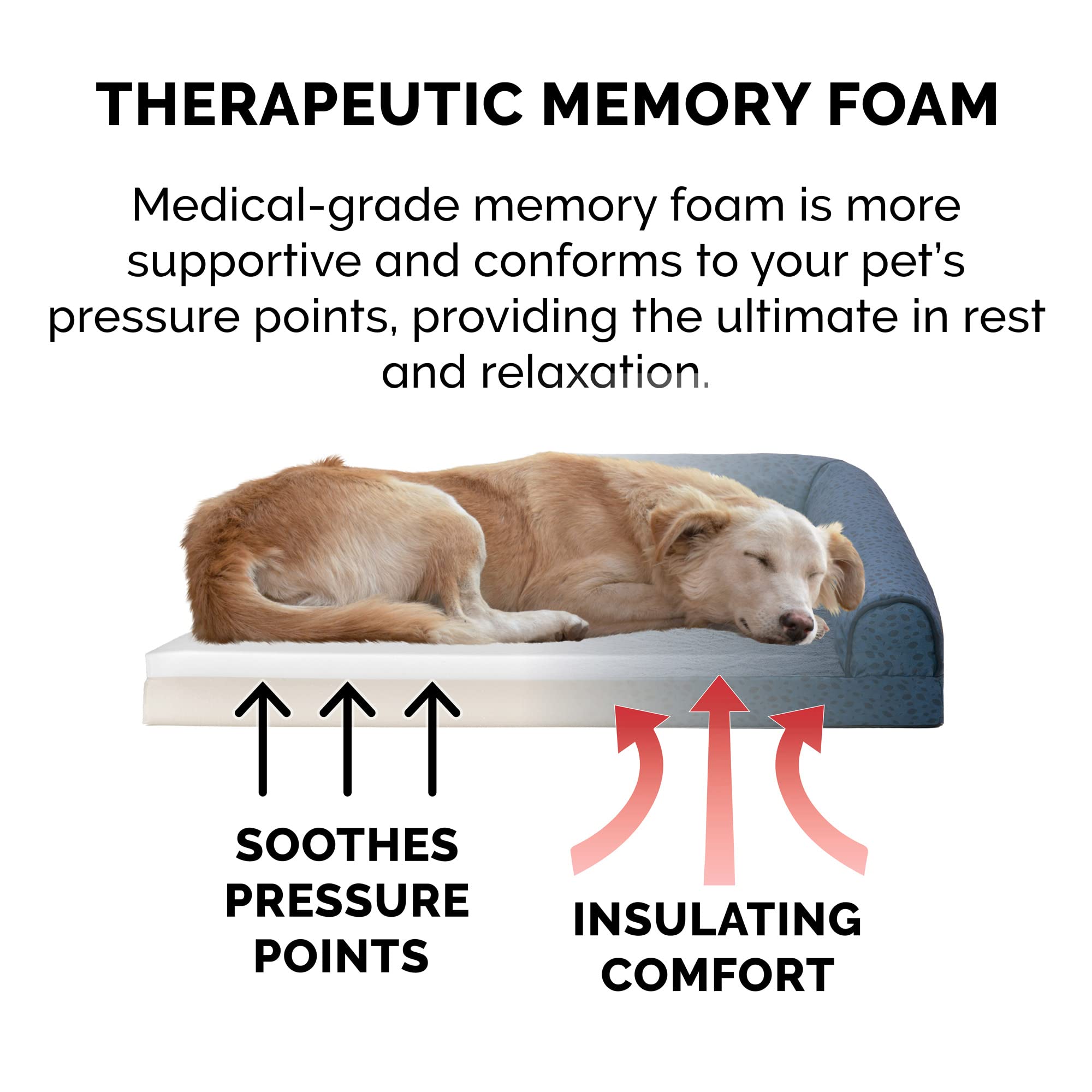 Furhaven Memory Foam Dog Bed For Large/Medium Dogs W/ Removable Bolsters & Washable Cover, For Dogs Up To 55 Lbs - Plush & Almon