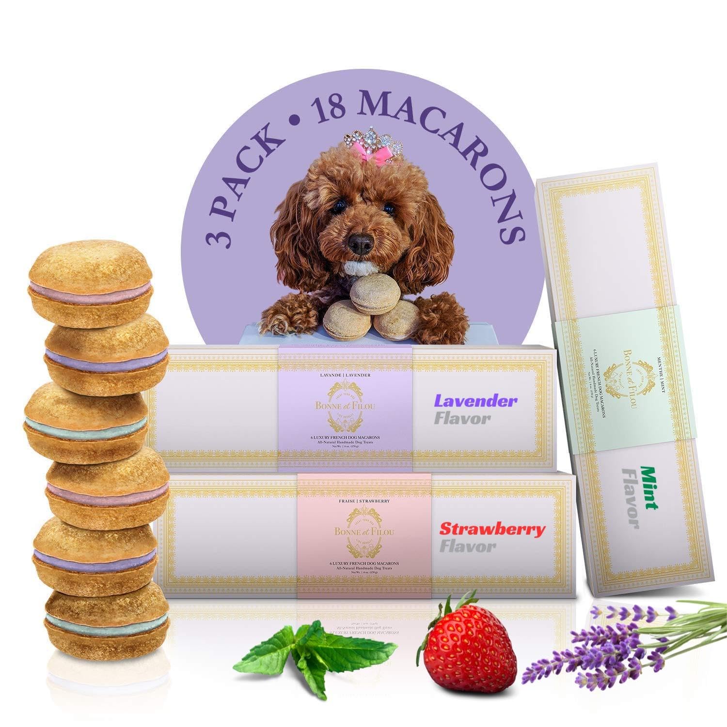 Bonne et Filou Dog Treats Birthday Cupcakes, Dog Birthday Gift for Medium to Large Breed - Gourmet Macaron Cakes, 18 Count Bulk