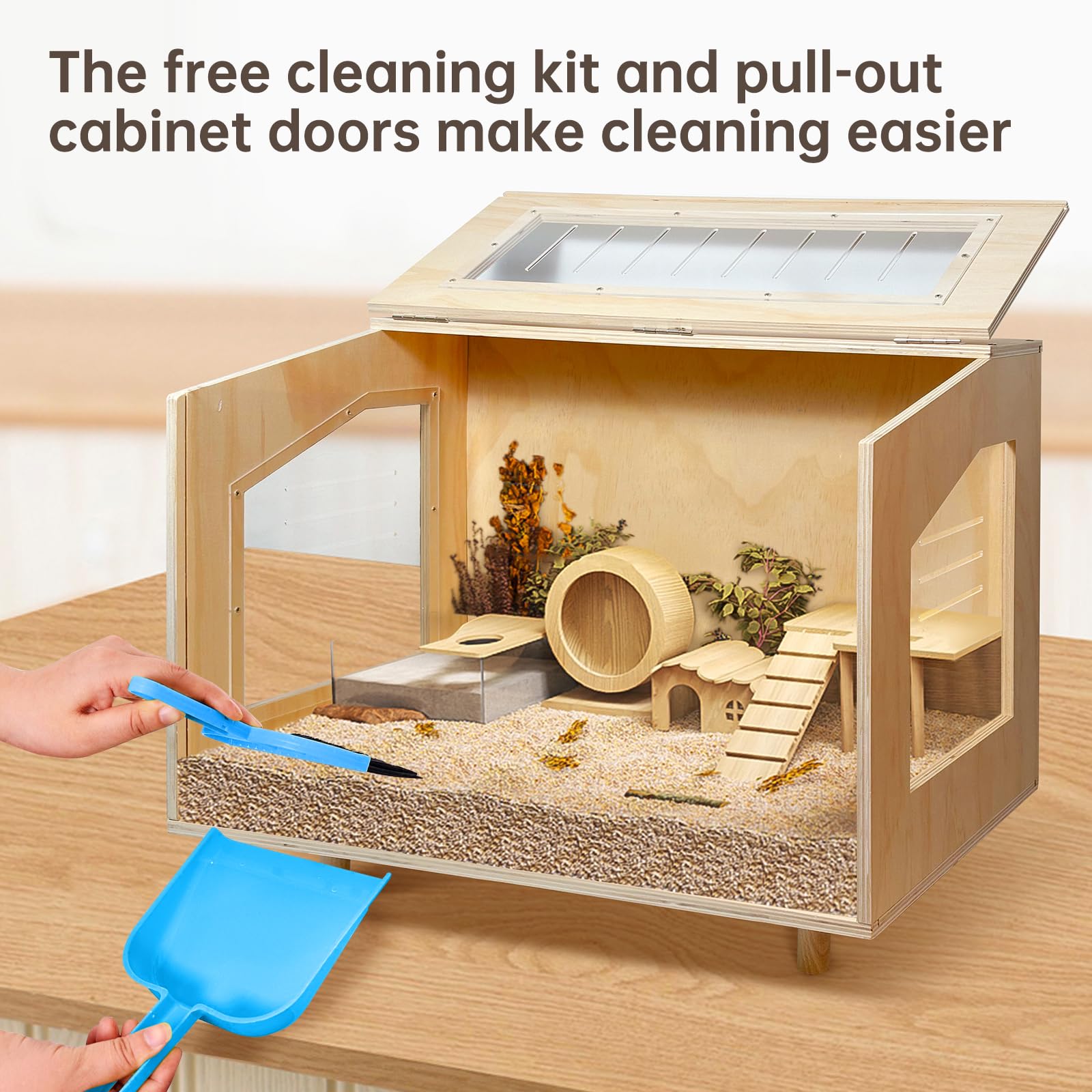 Wooden Hamster Cage - 24 Inch Guinea Pig Cage Clear Small Animal Cage With Open Top Hamster Habitat Wooden Frame With Acrylic Pa