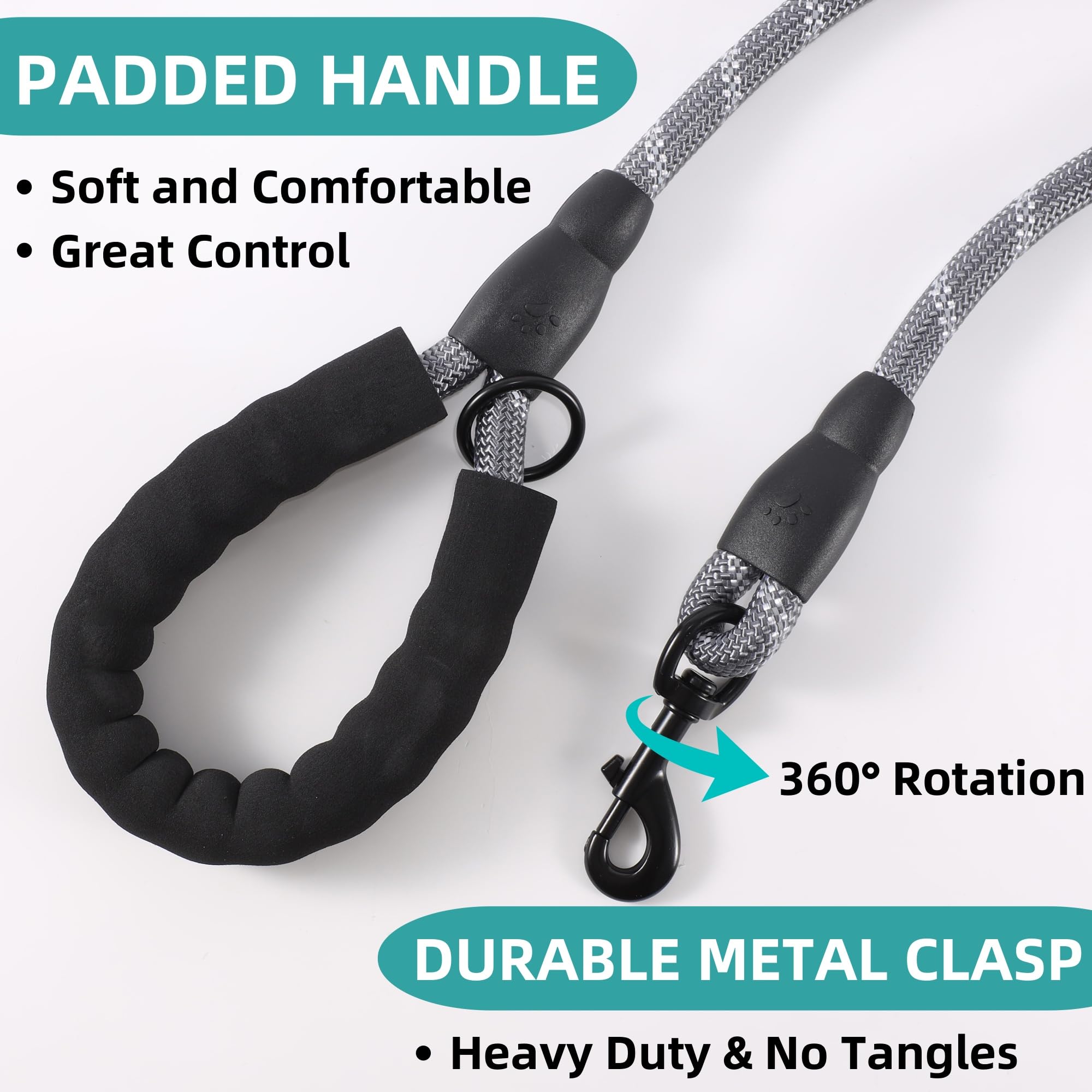 Vimfashi Heavy Duty Dog Leash With Comfortable Padded Handle And Highly Reflective Threads For Night Walking Pet Leashes For Med