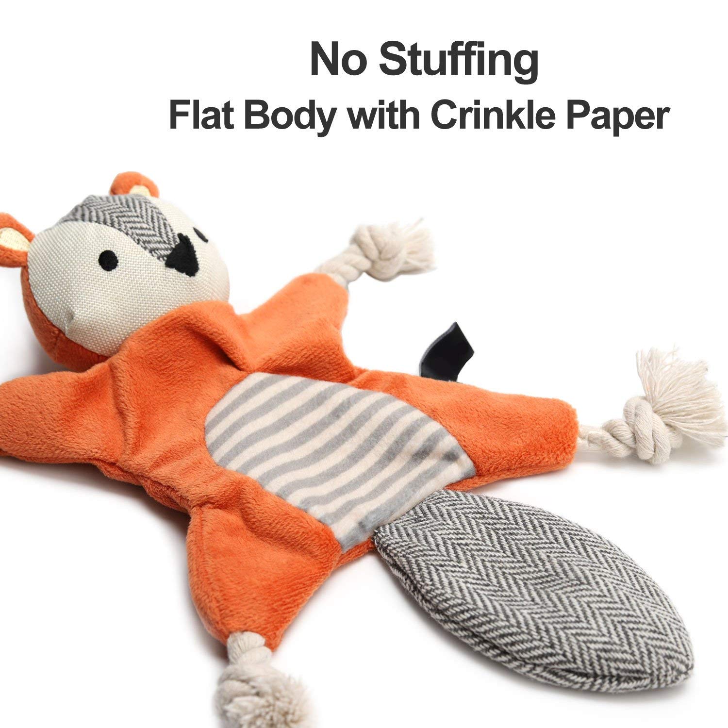 Vitscan Squirrel Plush Toy, Stuffless Dog Chew Toy With Rope Knots, Crinkle Squeaky Toy For Small Dogs