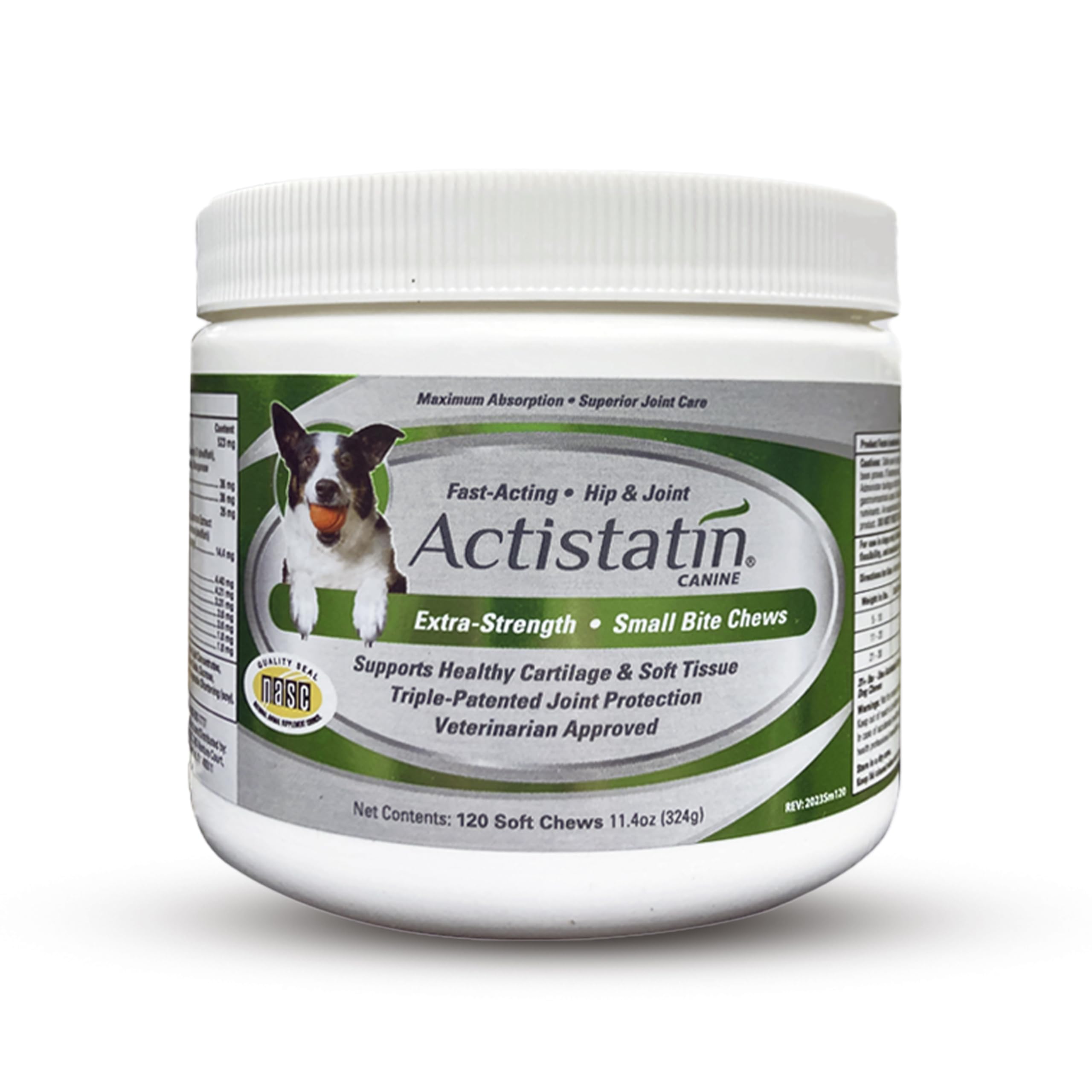 Actistatin Canine Small Dog Soft Chews, 120ct - Patented Extra-Strength Joint, Cartilage, Soft Tissue Supplement: Glucosamine, C