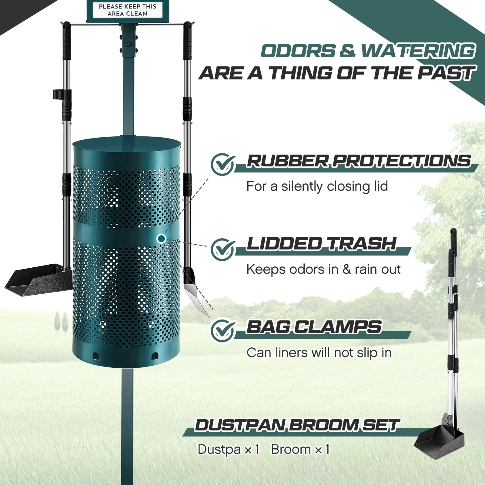 Qinyoung Dog Waste Station Outdoor Dog Poop Trash Can With Poop Bag Dispenser Shovel Dustpan Hand Sanitizer Bottle Rust Proof Bi