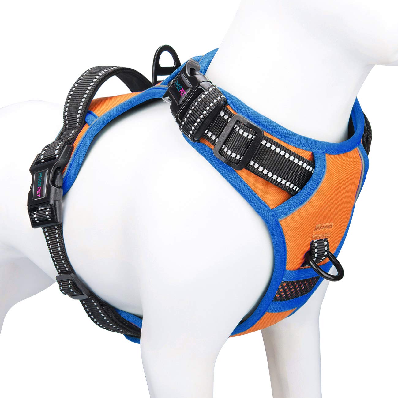 Phoepet 2019 Reflective Dog Harness Large Breed Adjustable No Pull Vest With With Handle 2 Metal Rings 3 Buckles [Easy To Put On