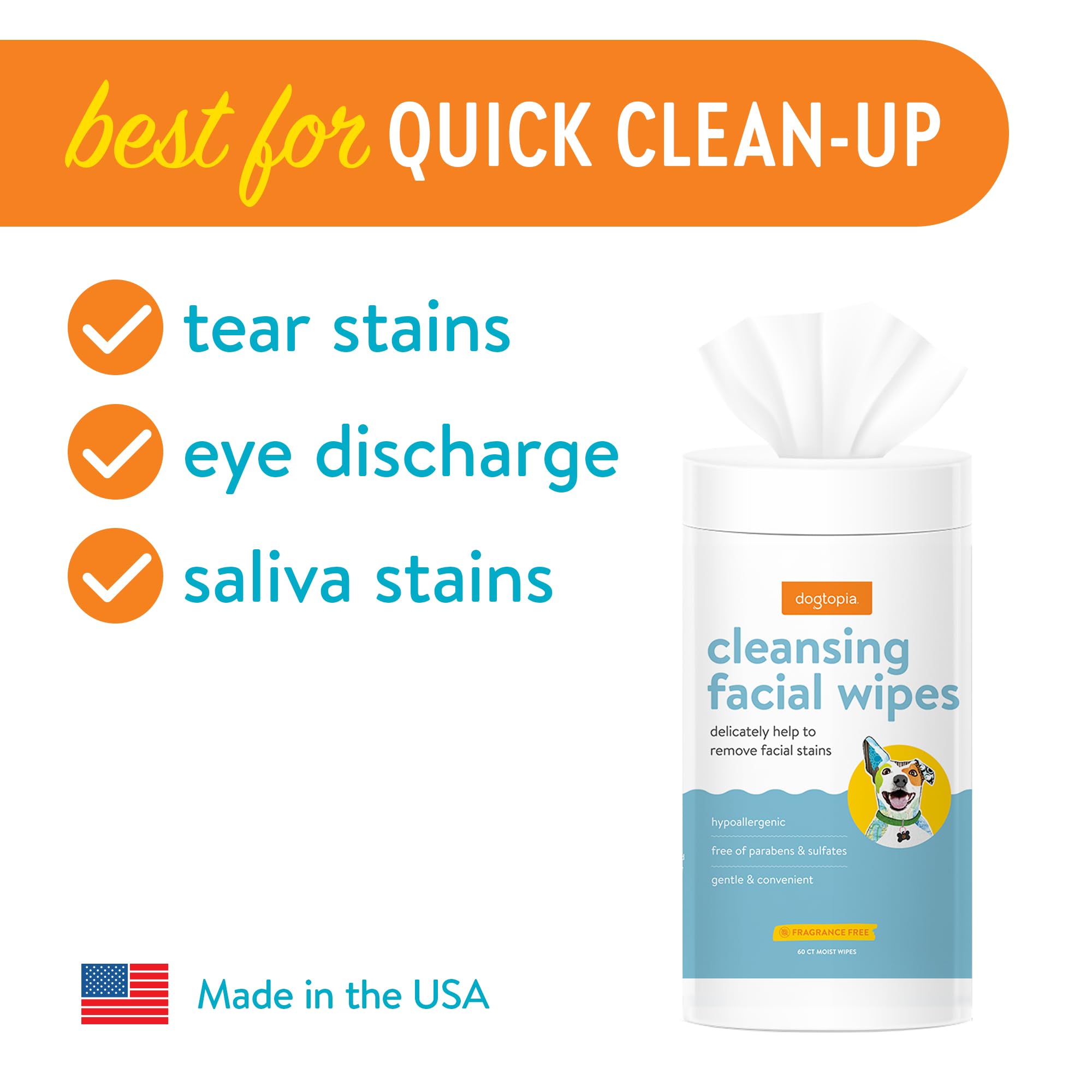 Dogtopia Cleansing Facial Wipes For Pets | Convenient Face Cleaning Wipes (60 Count) For Dogs And Cats | Hypoallergenic, Fragran