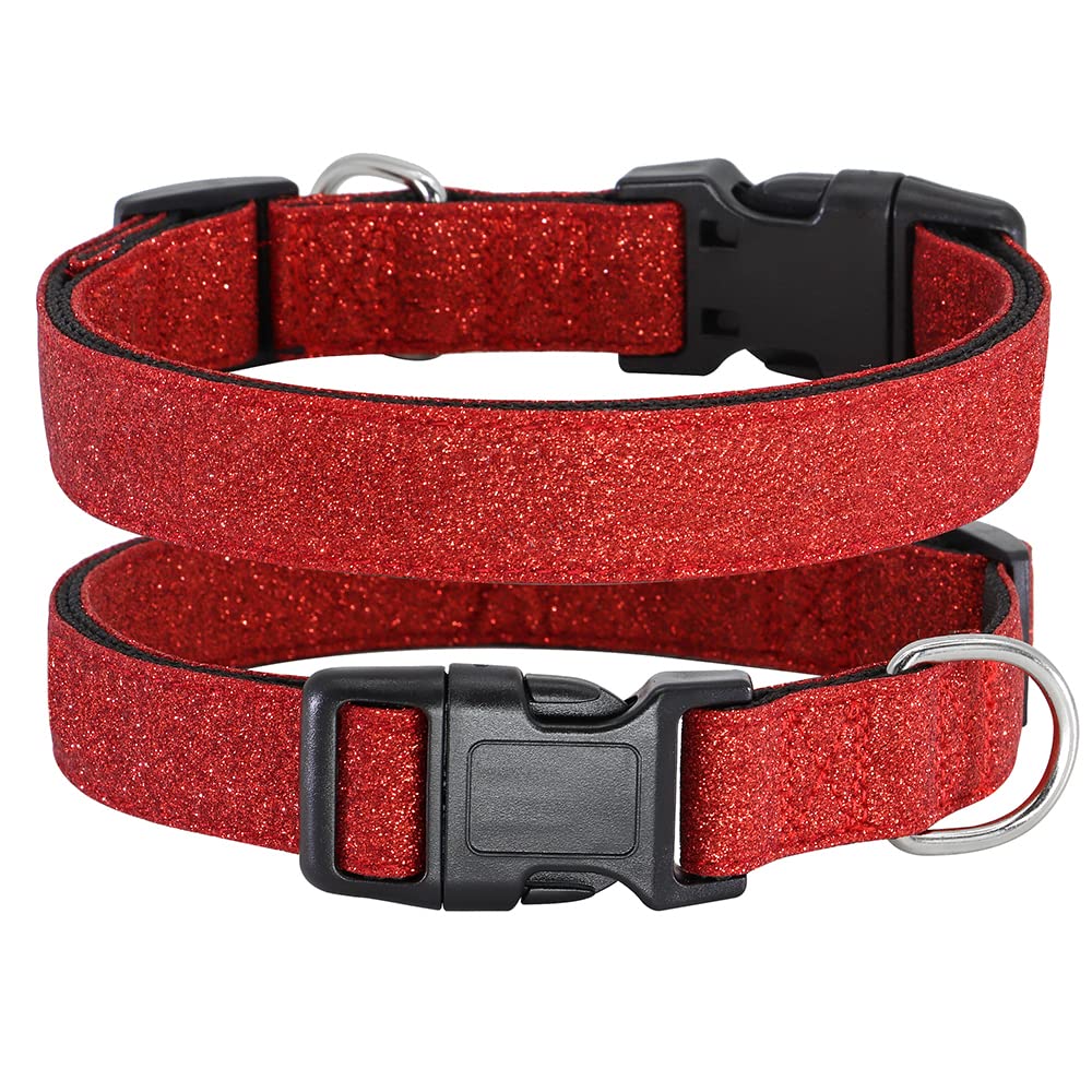 Tdtok Glittering Basic Dog Collar, Comfy & Durable Dog Collar For Small Medium Large Dogs With Eco-Friendly Plastic Buckle, Adjustable Stylish Nylon Dog Collars, Fit Necks: 9.8-22.4’’ (S, Red)