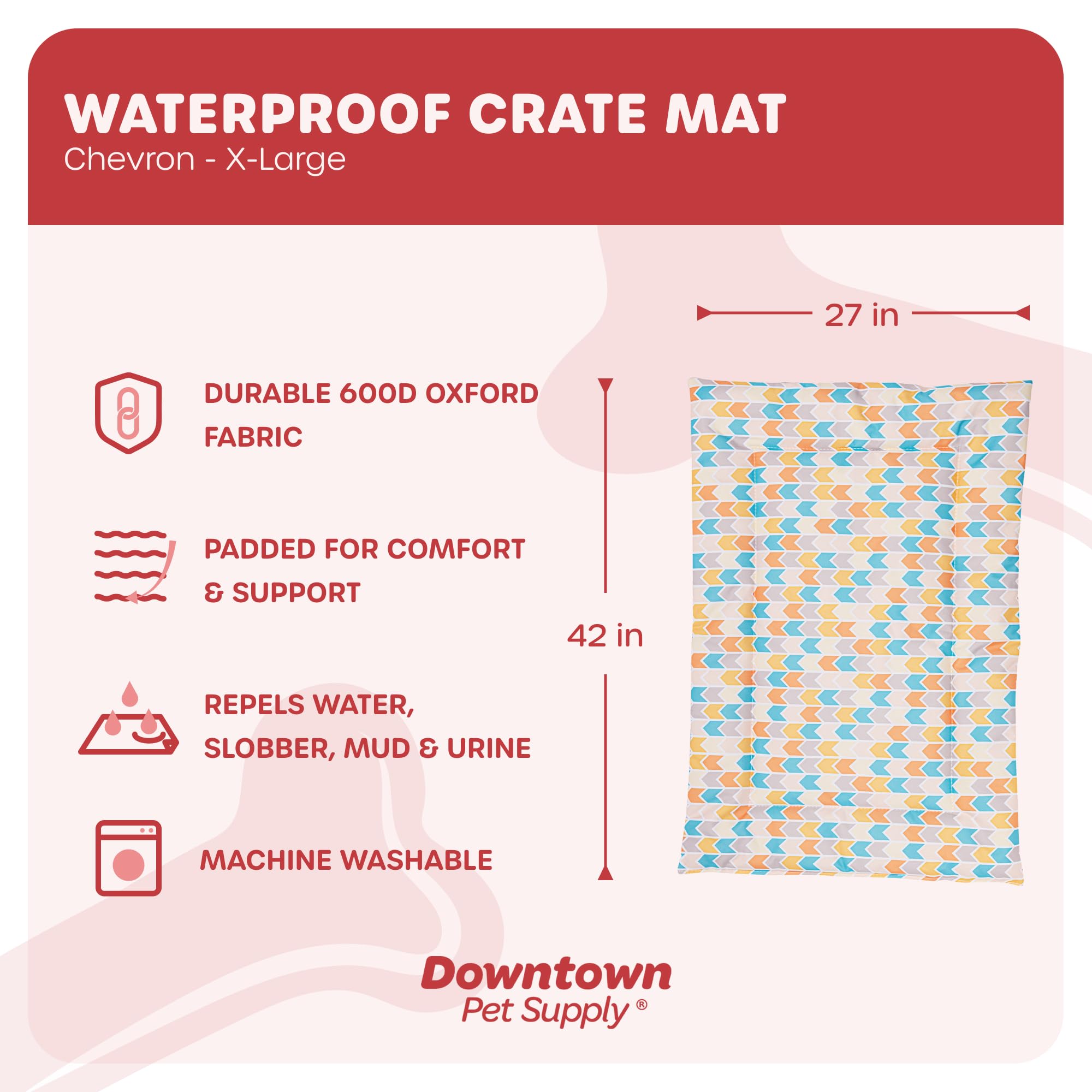 Downtown Pet Supply Dog Crate Pad, X-Large, 42 X 27, Waterproof, Ripstop Nylon Fabric, Chew Proof, Machine Washable