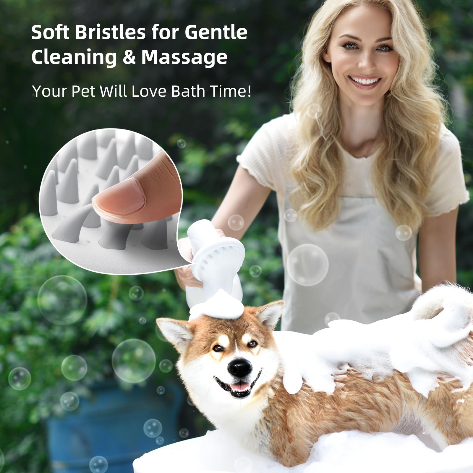 Uahpet Automatic Foaming Pet Brush, Rechargeable & Ipx7 Waterproof Dog Scrubber With Soft Silicone, One-Button Deep Cleaning Dog