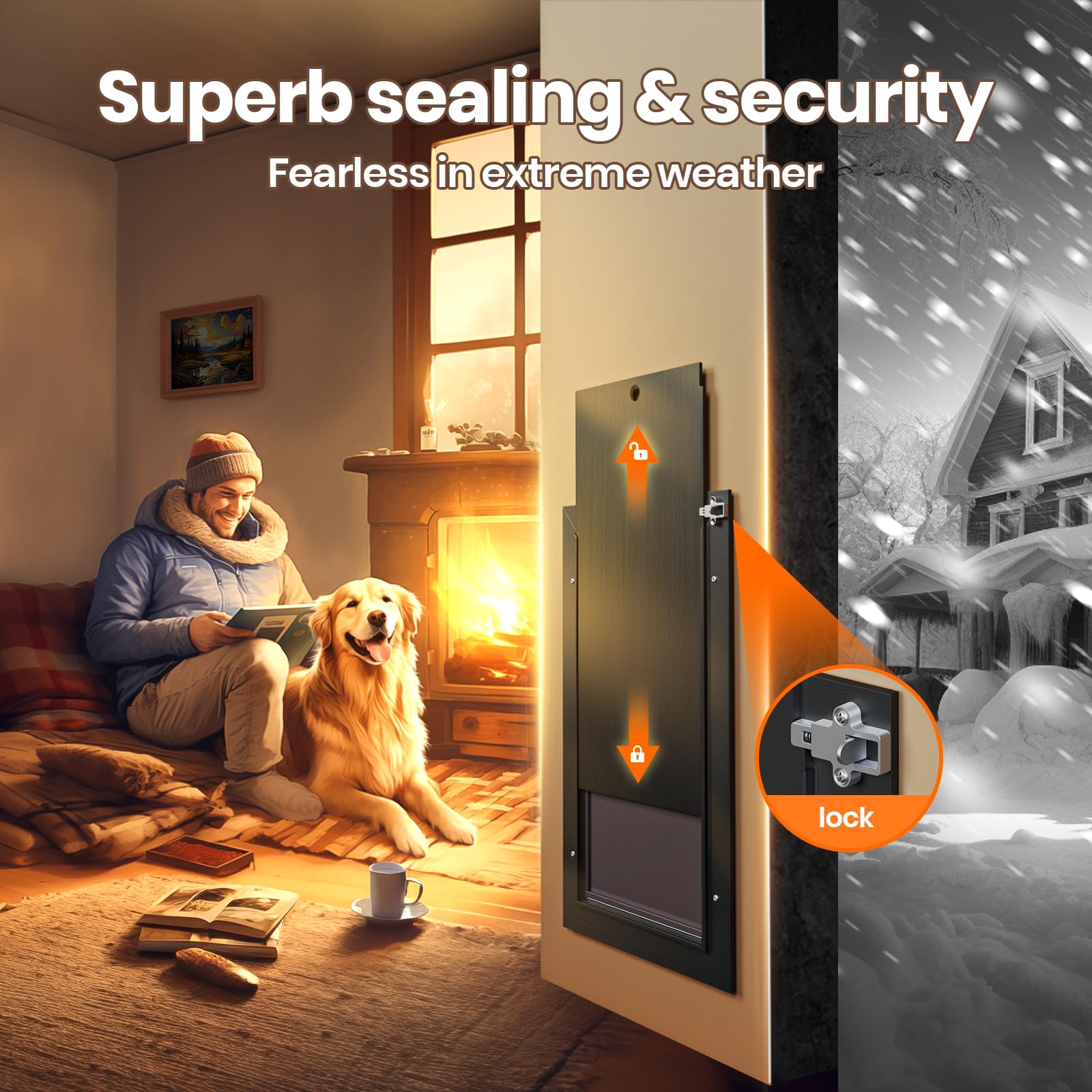 Dog Door For Wall, All Aluminum Large Doggy Door Doggie Door, Pet Door Easy To Install, 2 Magnetic Flaps Energy Efficient, Wide