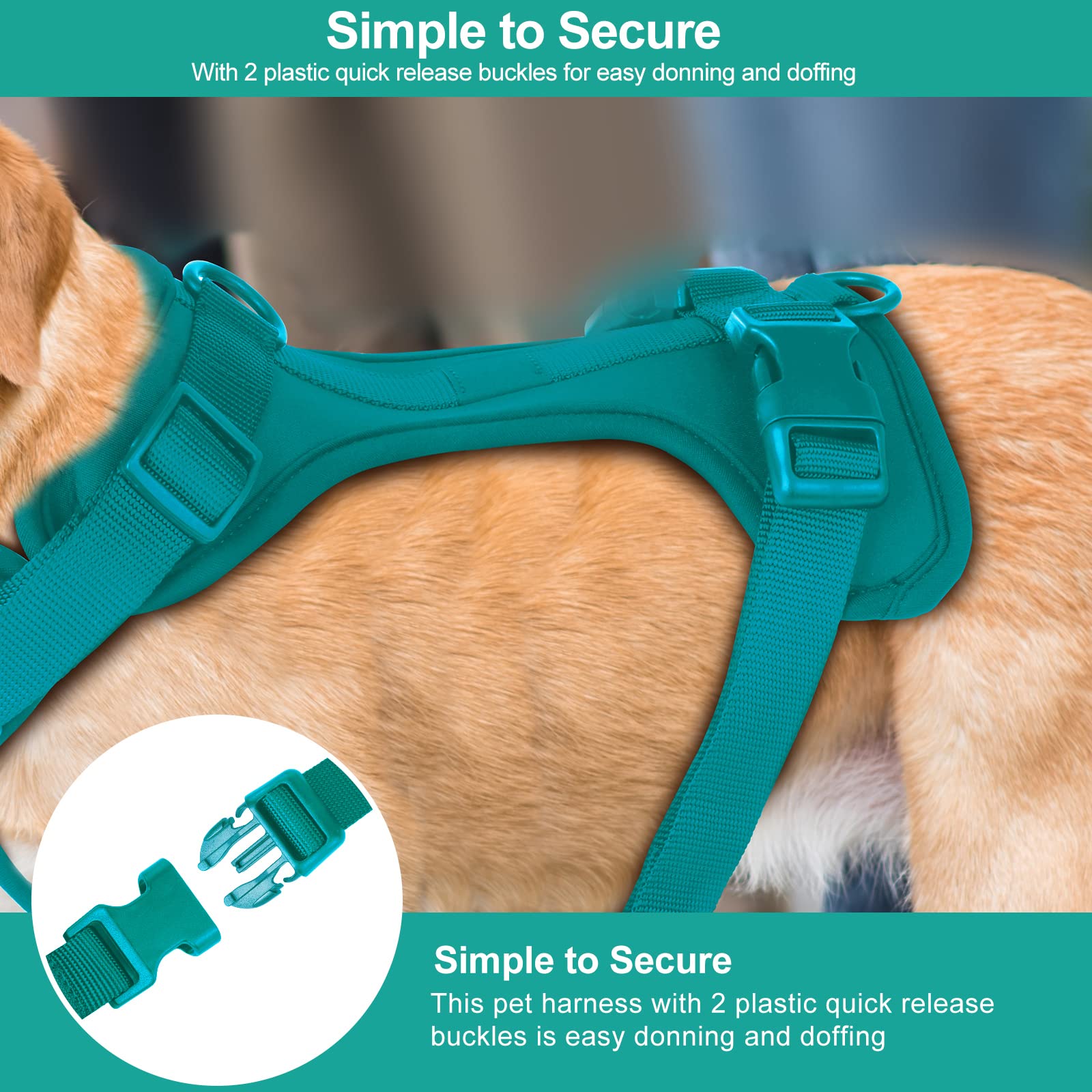 Wisedog No Pull Lightweight Dog Vest Harness With Soft And Comfortable Cushion, Breathable Mesh, For Small Medium Large Dogs Walking (L(Neck: 16.15'-20.86';Chest: 24.02'-38.19'), Emerald Green)
