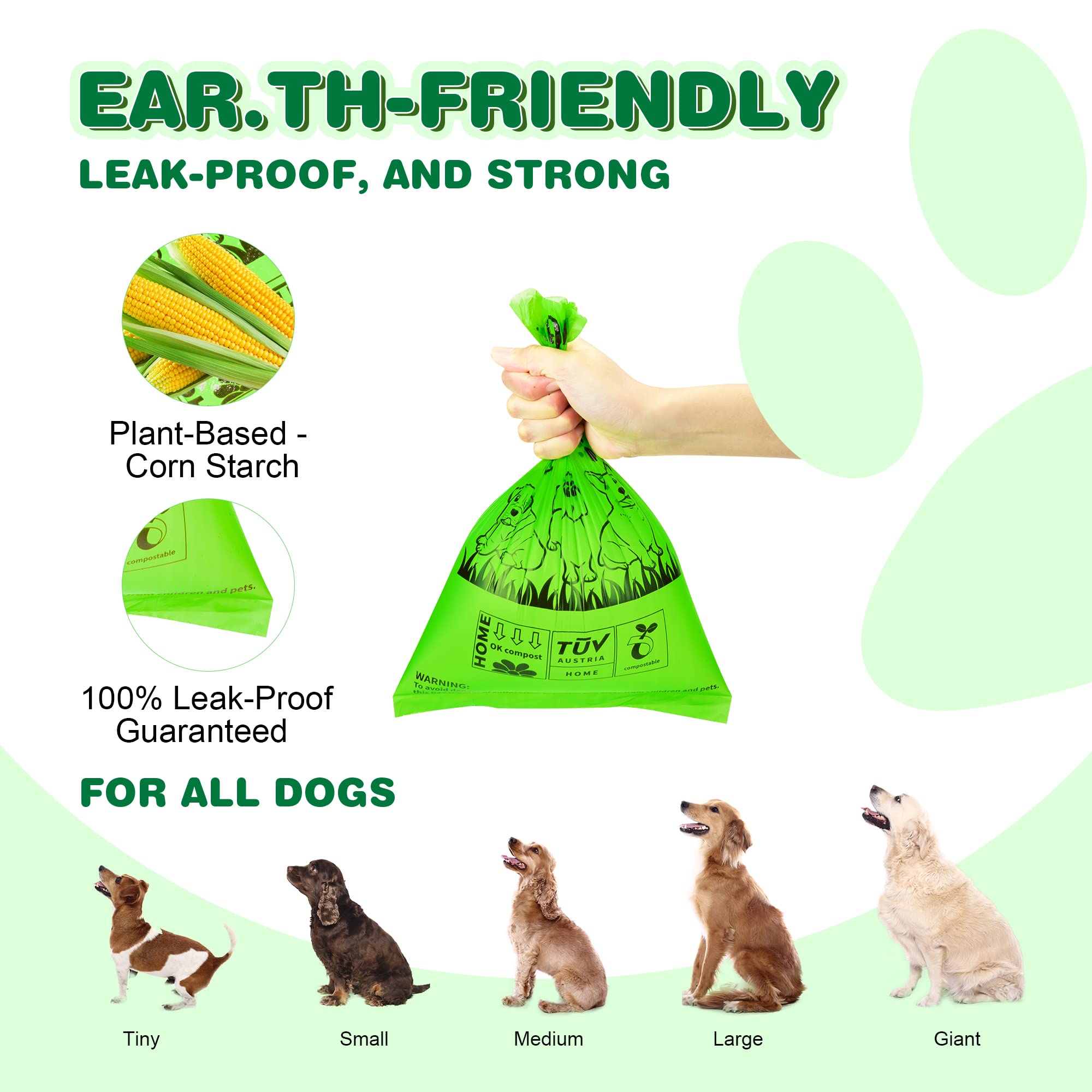 MUAMUA Biodegradable Dog Poop Bag 300 Count, 20 Rolls, Recyclable Dog Waste Bags with Dispenser, Large 9 x 13 Inches, Extra Thic