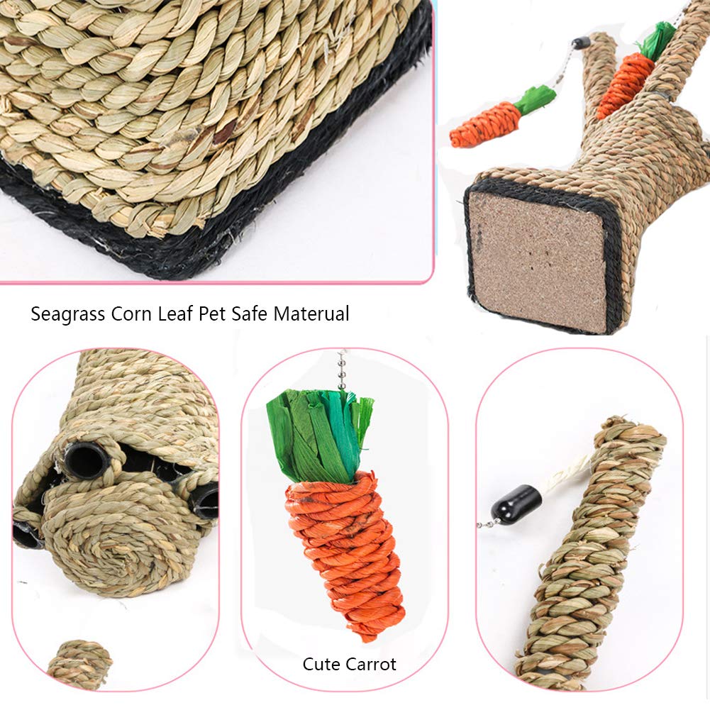 Hamiledyi Pet Rabbit Toy Tree Bunny Fun Chew Toy Rattan Grass Scratcher Climbing Tree Play Carrot Toy For Small Animal