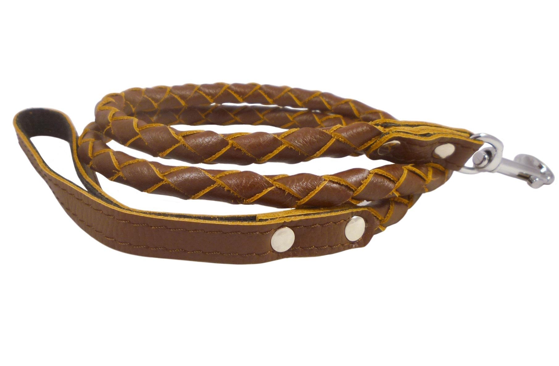 4-Thong Round Fully Braided Genuine Leather Dog Leash, 4 Ft X 5/8' (15Mm) Brown, Medium Breeds