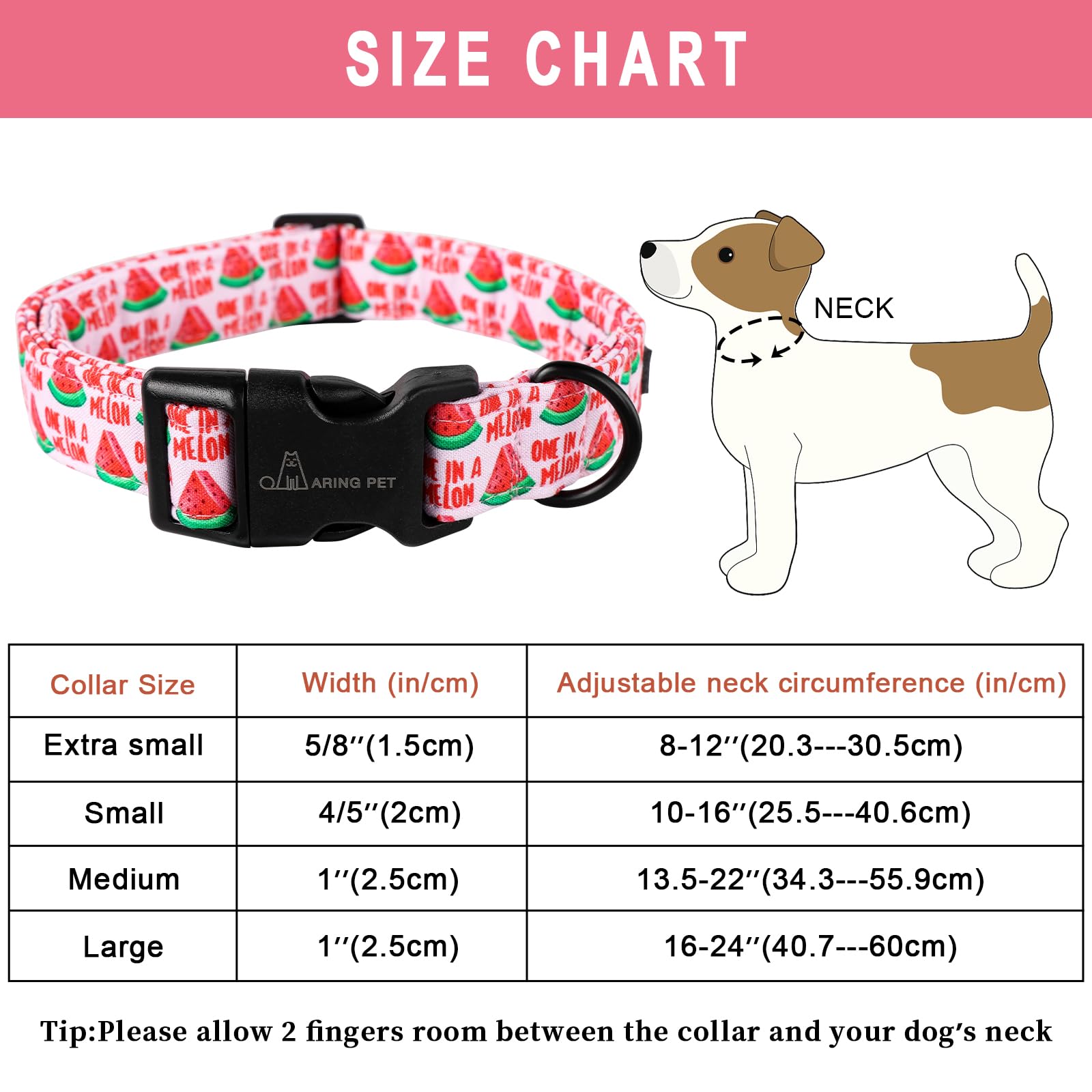 Aring Pet Summer Dog Collar-Cute Watermelon Dog Collar For Small Dogs, Adjustable Soft Cotton Girl Dog Collars For Small Medium Large Dogs, X-Small