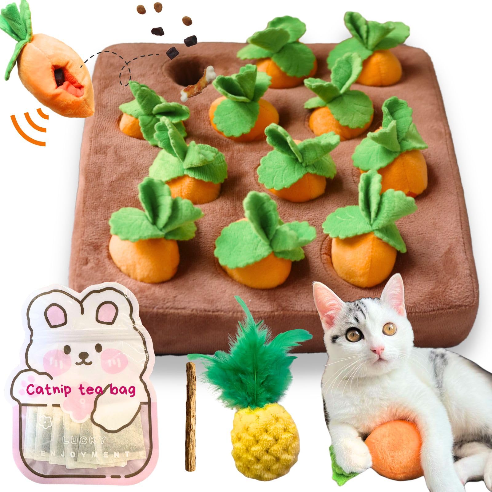 Cece Paw Carrot Catnip Toys, Interactive Feather Cat Toys For Indoor Cats, Cat Puzzle Toys For Boredom And Mental Stimulation, 1