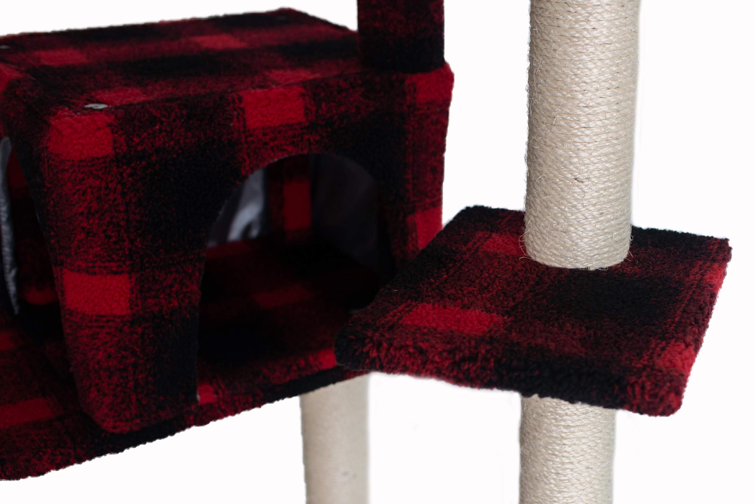 Armarkat Model B5008 50-Inch Real Wood Cat Tree With Veranda, Bench, Mini Perch, And Spacious Lounger In Scotch Plaid, Black/Red, 31''(L) X 28''(W) X 50''(H)