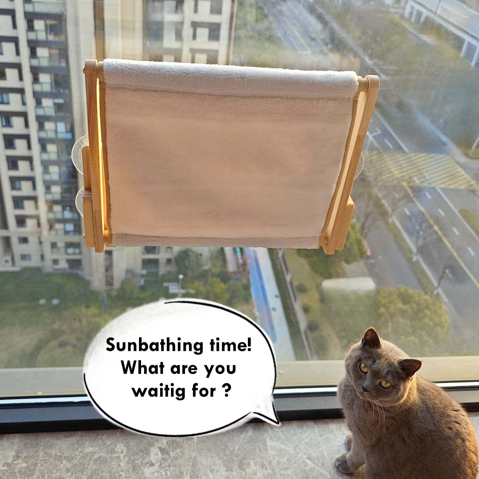 Gesomepurrz Foldable Cat Window Perch, Natural Wood, 16.5 Inches*12 Inches Hammock, 35 Lbs Weight Limit, Cat Window Hammock For