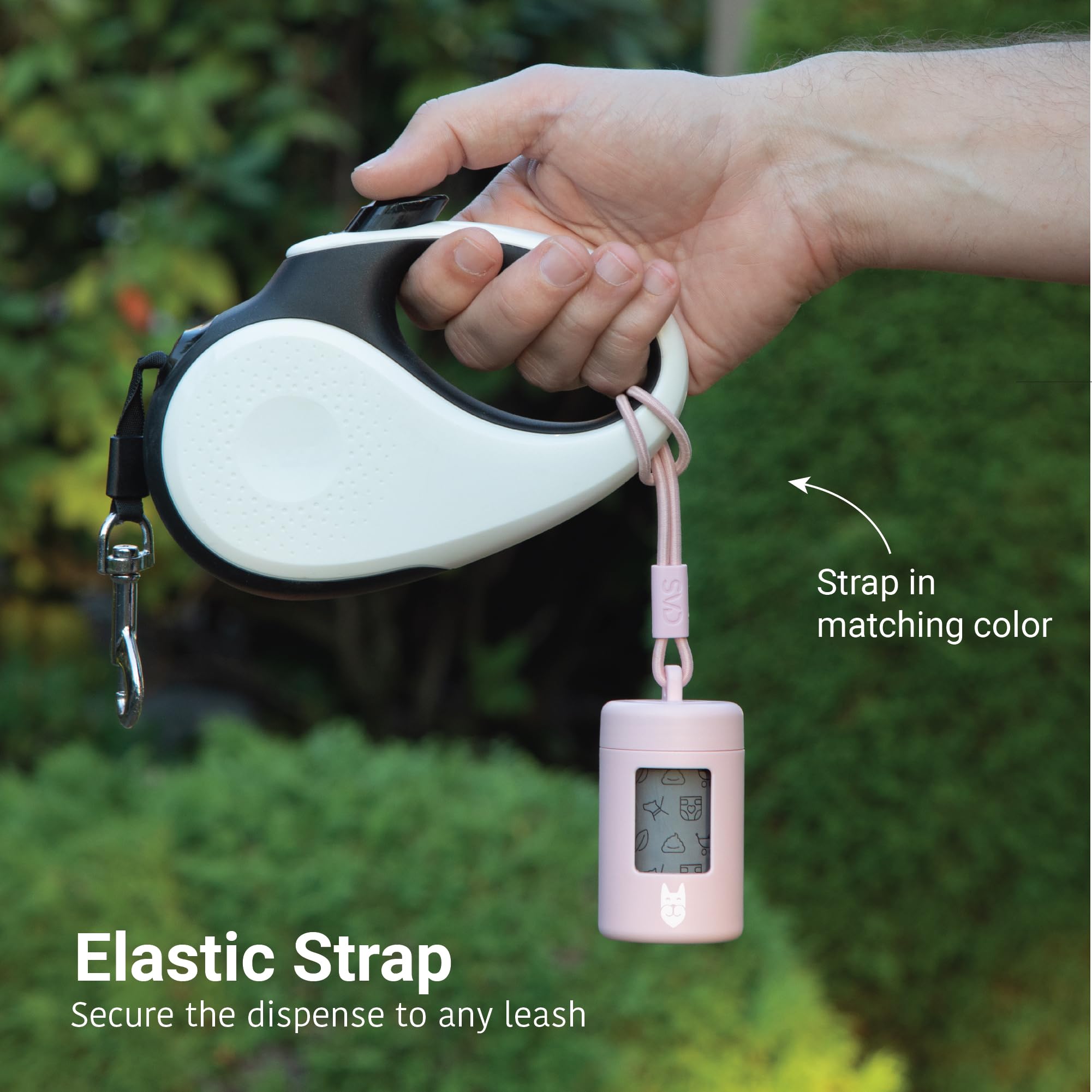 Svd.Pet Retractable Poop Bag Dispenser, Lightweight Holder, Stretchy Strap Fits Any Leash, Dog Walking Accessory (Primrose Pink)