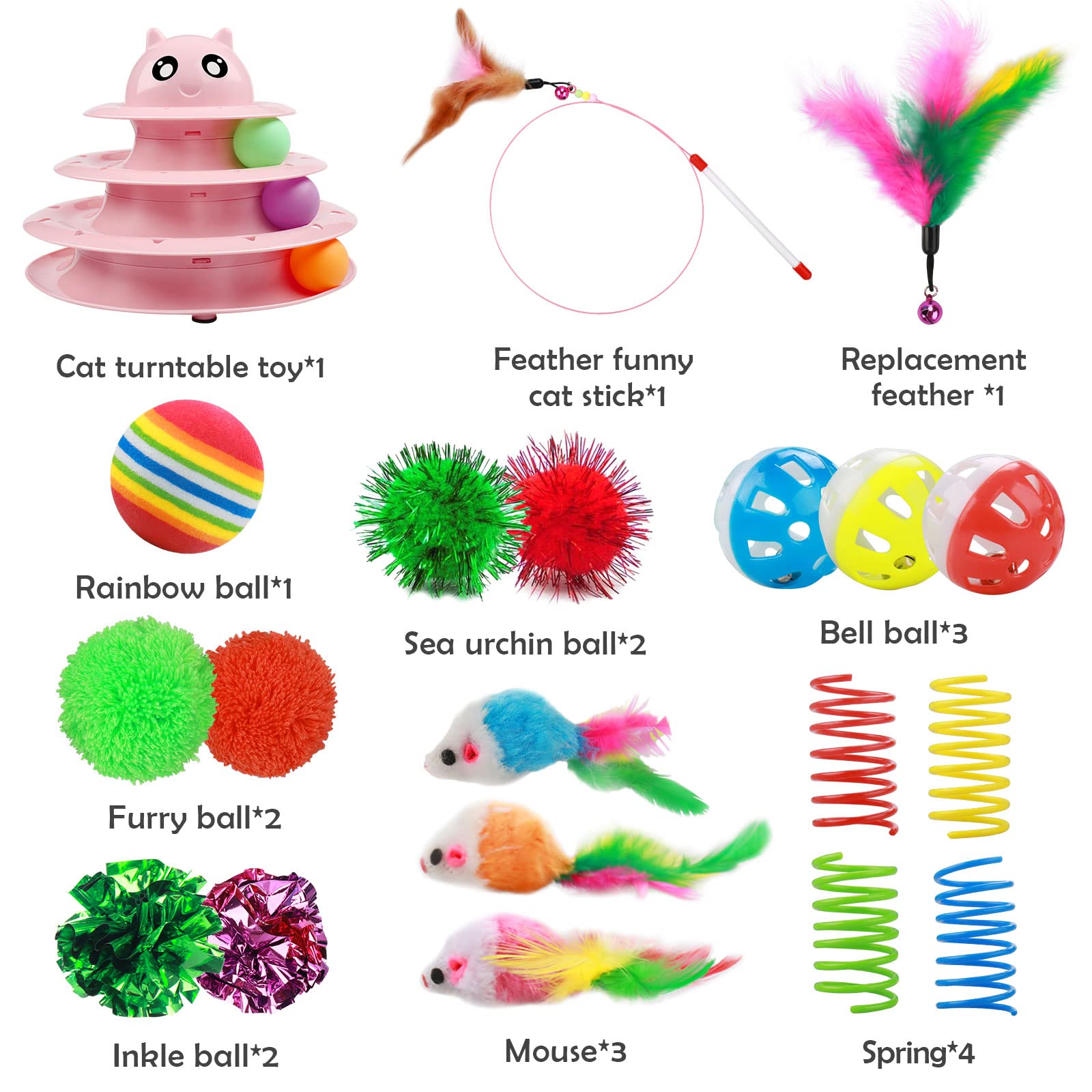 Upsky 20 Pcs Cat Toys, Cat Roller Toy 3-Level Turntable Cat Toys Balls For Indoor Cats, Kitten Toys Set With Cat Teaser Toys, Mi