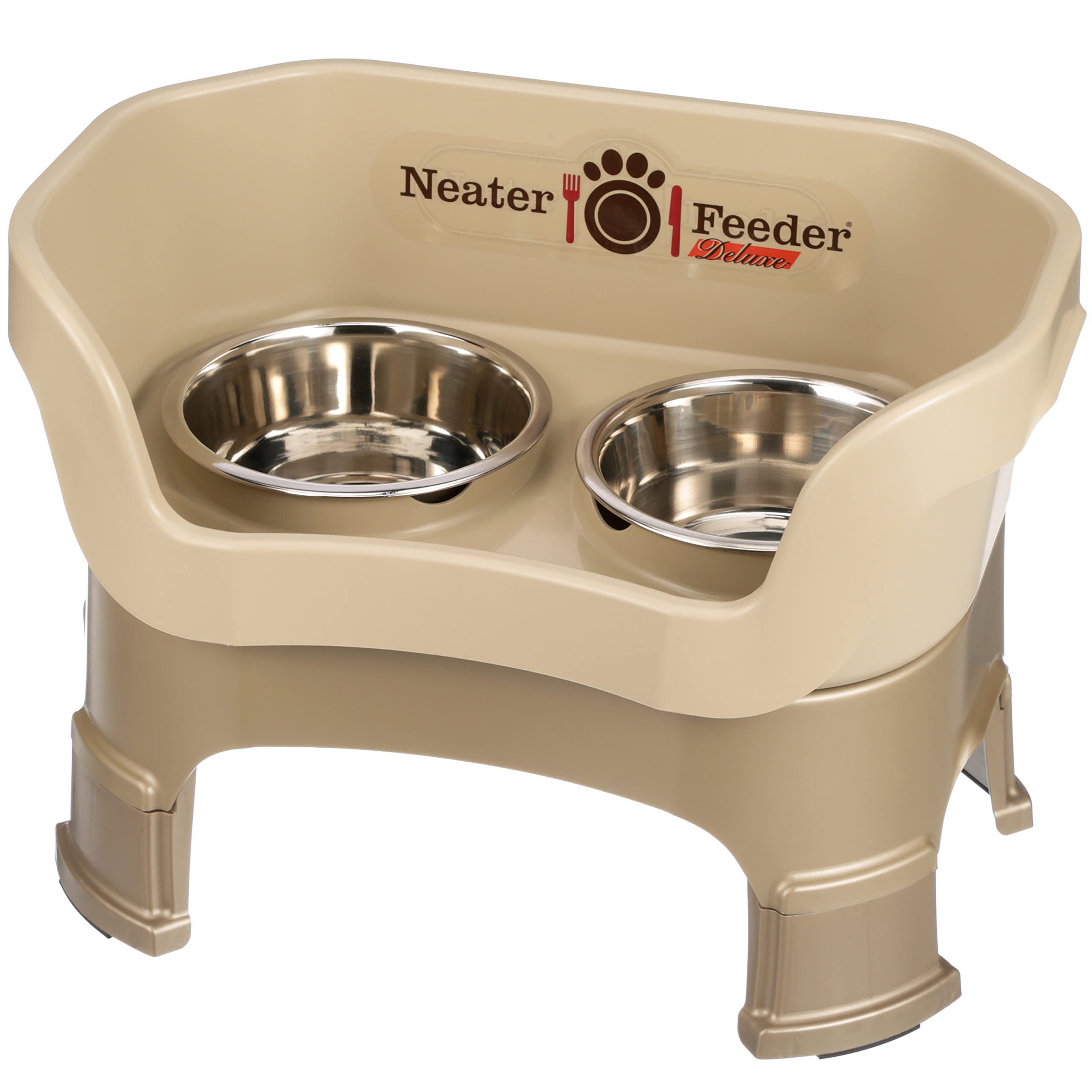 Neater Feeder Deluxe with Leg Extensions for Medium Dogs - Mess Proof Pet Feeder with Stainless Steel Food & Water Bowls - Drip 