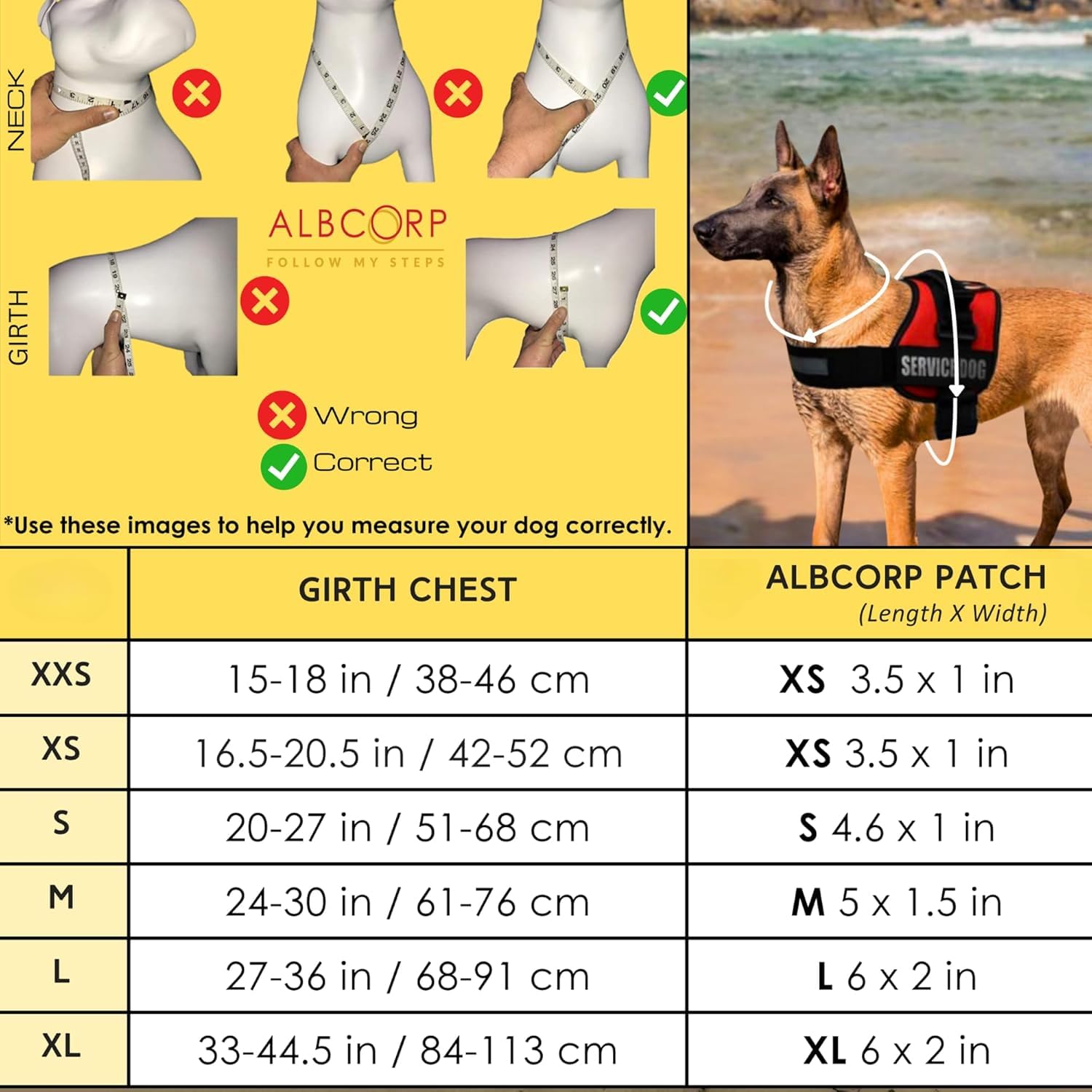 ALBCORP Reflective Service Dog Vest Harness - No-Pull Harness with Handle & Comfy Mesh Padding - Available in Sizes XXS-XL- with