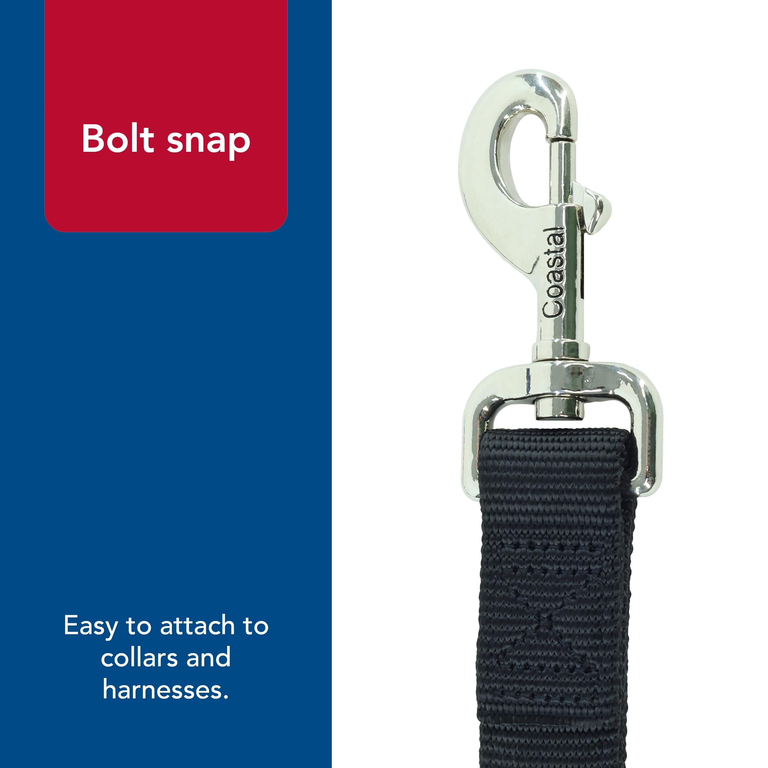 Coastal Pet Double-Ply Dog Leash - Bolt Snap Attachment To Collars And Harnesses - Nylon Dog Walking Leash For Small, Medium And Large Dogs - Black - 1' X 6'