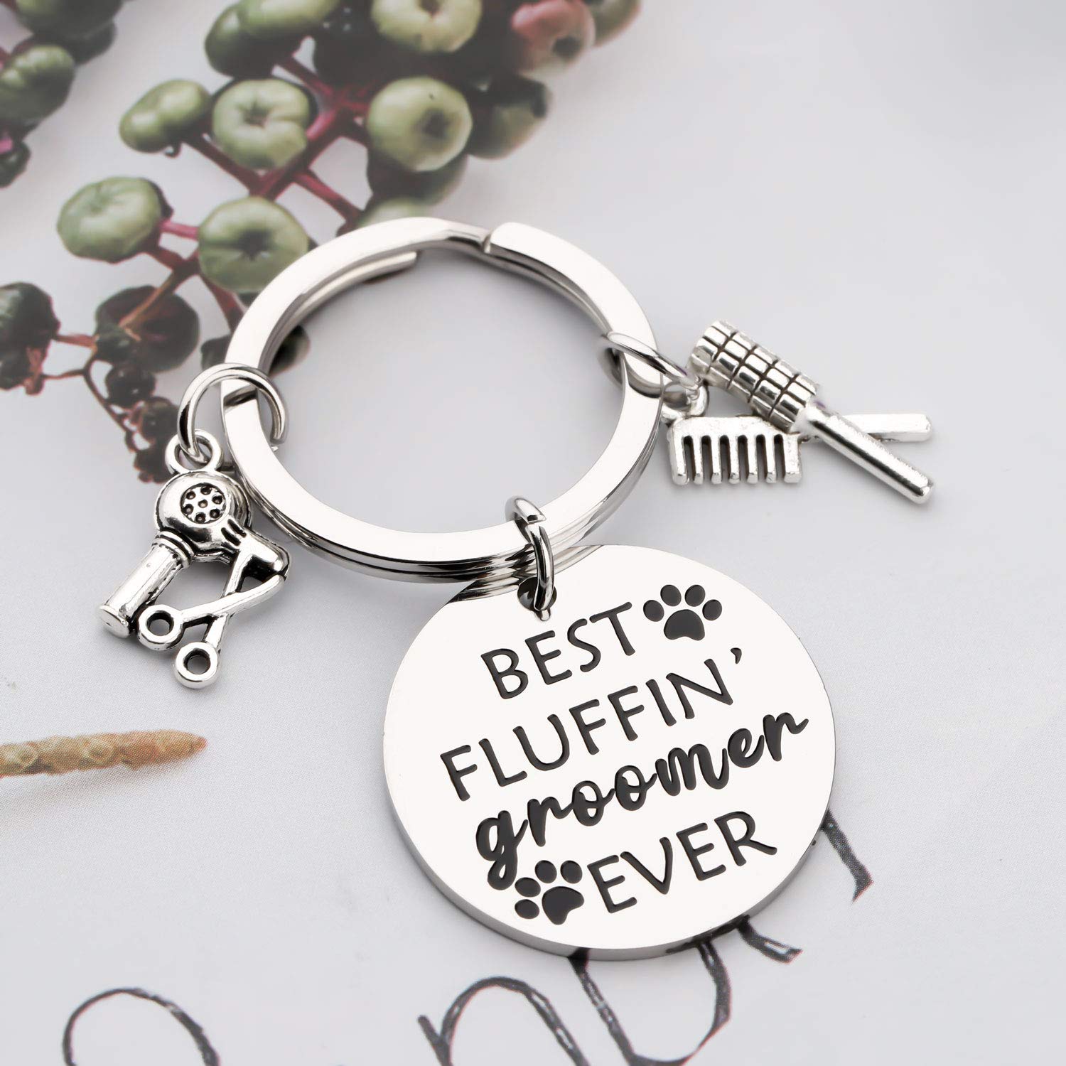 Penqi Dog Groomer Jewelry Dog Groomer Gift Dog Grooming Jewelry Pet Groomer Gift Best Fluffin' Groomer Ever Keychain (Best Fluffin' Groomer Ever Keychain)