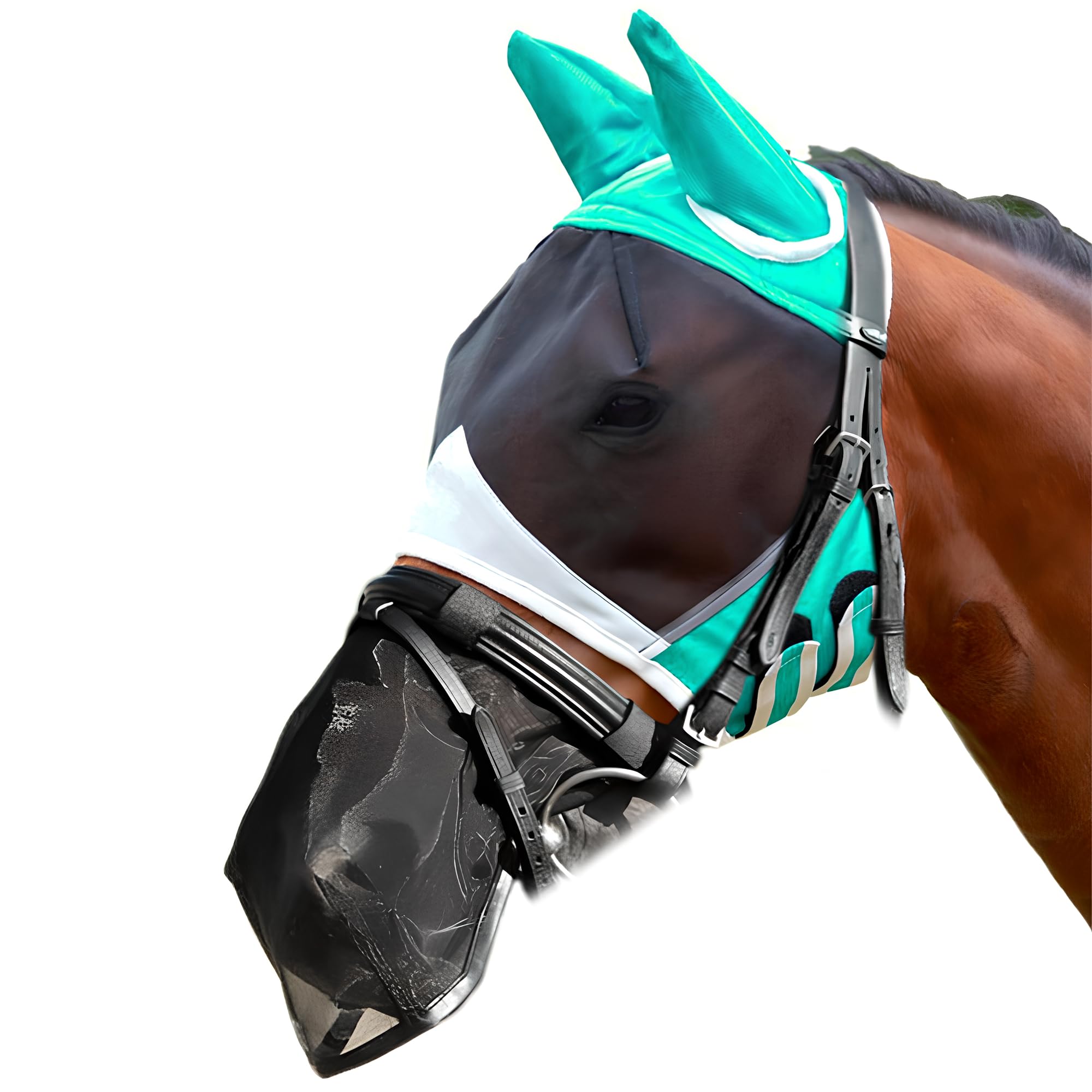 Qoroos 2 in 1 Set Detachable Horse Fly Mask with Nose Cover Fly Masks for Horses with Ears & Eyes Adjustable for All Face UV Pro