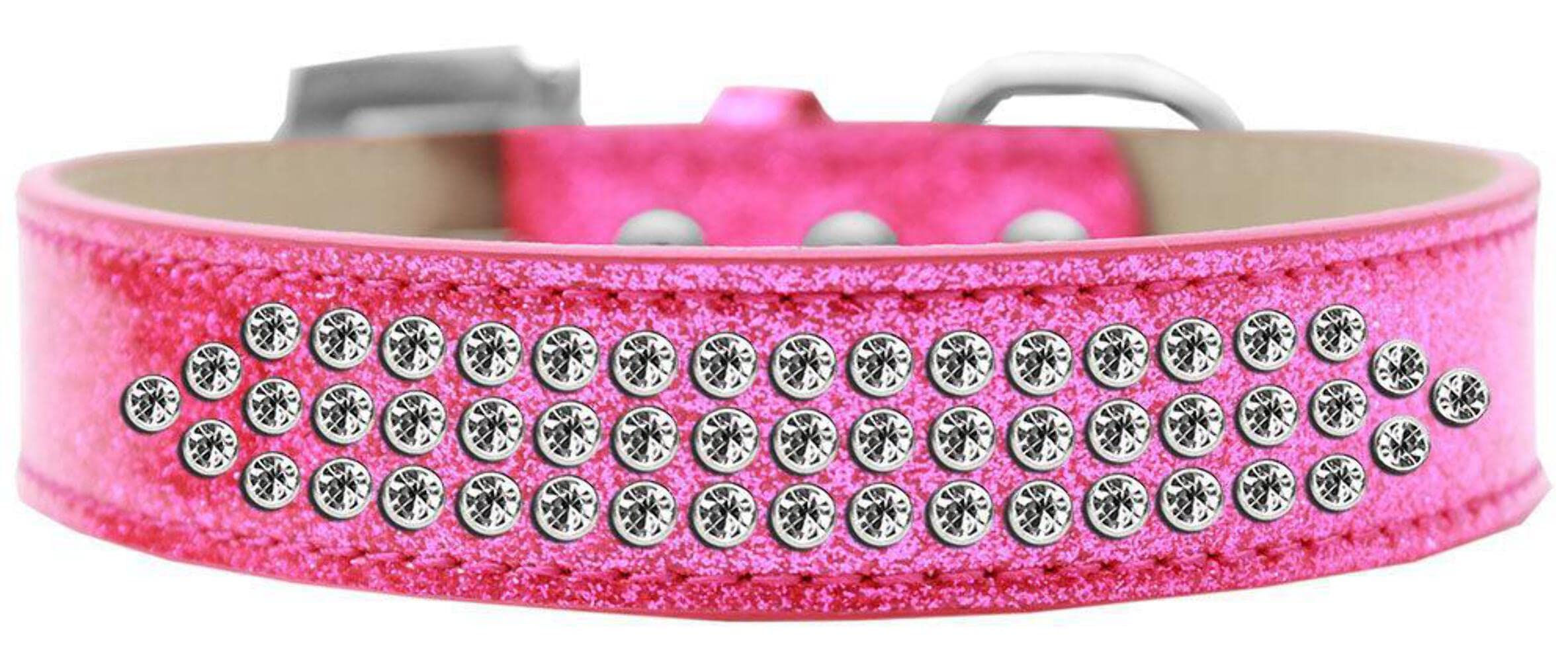Mirage Pet Products Three Row Clear Crystal Ice Cream Dog Collar, Size 12, Silver
