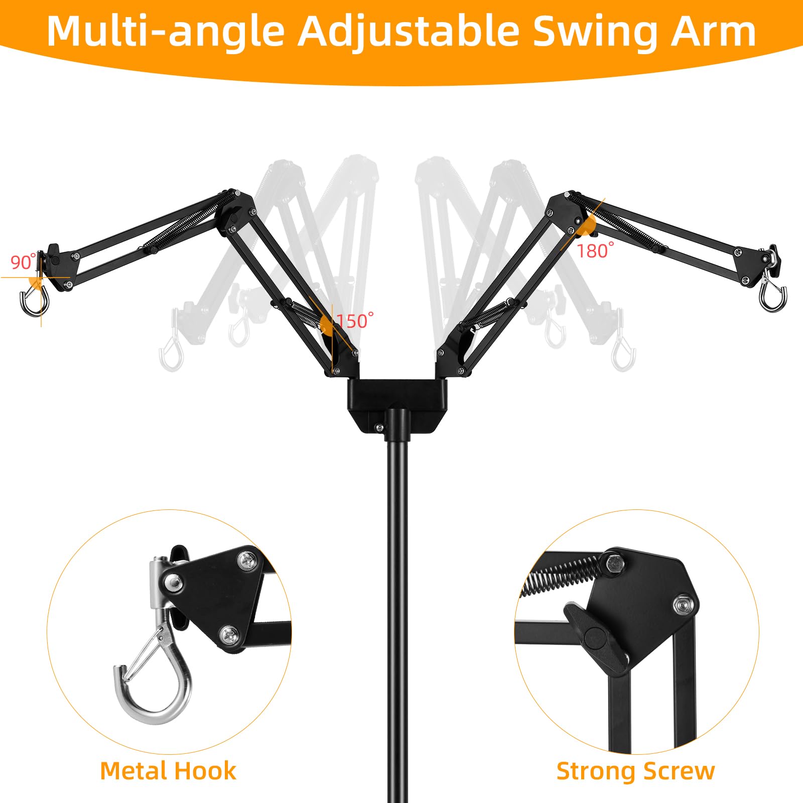 Juttilax Dual Reptile Heat Lamp Stand, Adjustable Reptile Light Stand (15.7-74.3Inch) With 360 Swing Arm And Anti-Tip Clip, Lamp