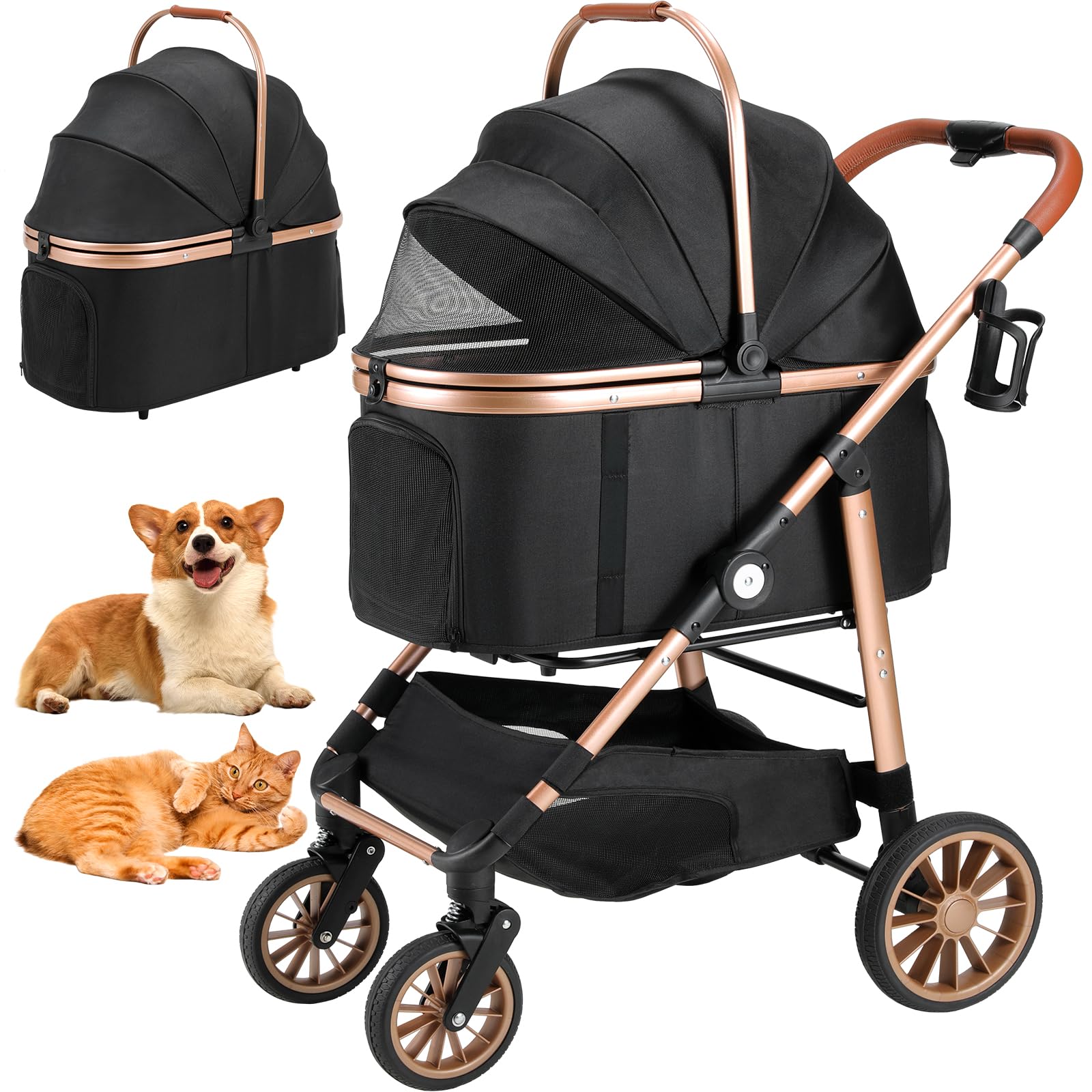 Mamizo Pet Stroller For Medium Dogs And Cats Up To 55Lbs, Premium 3-In-1 Cat And Dog Stroller, With Detachable Carrier And One-C