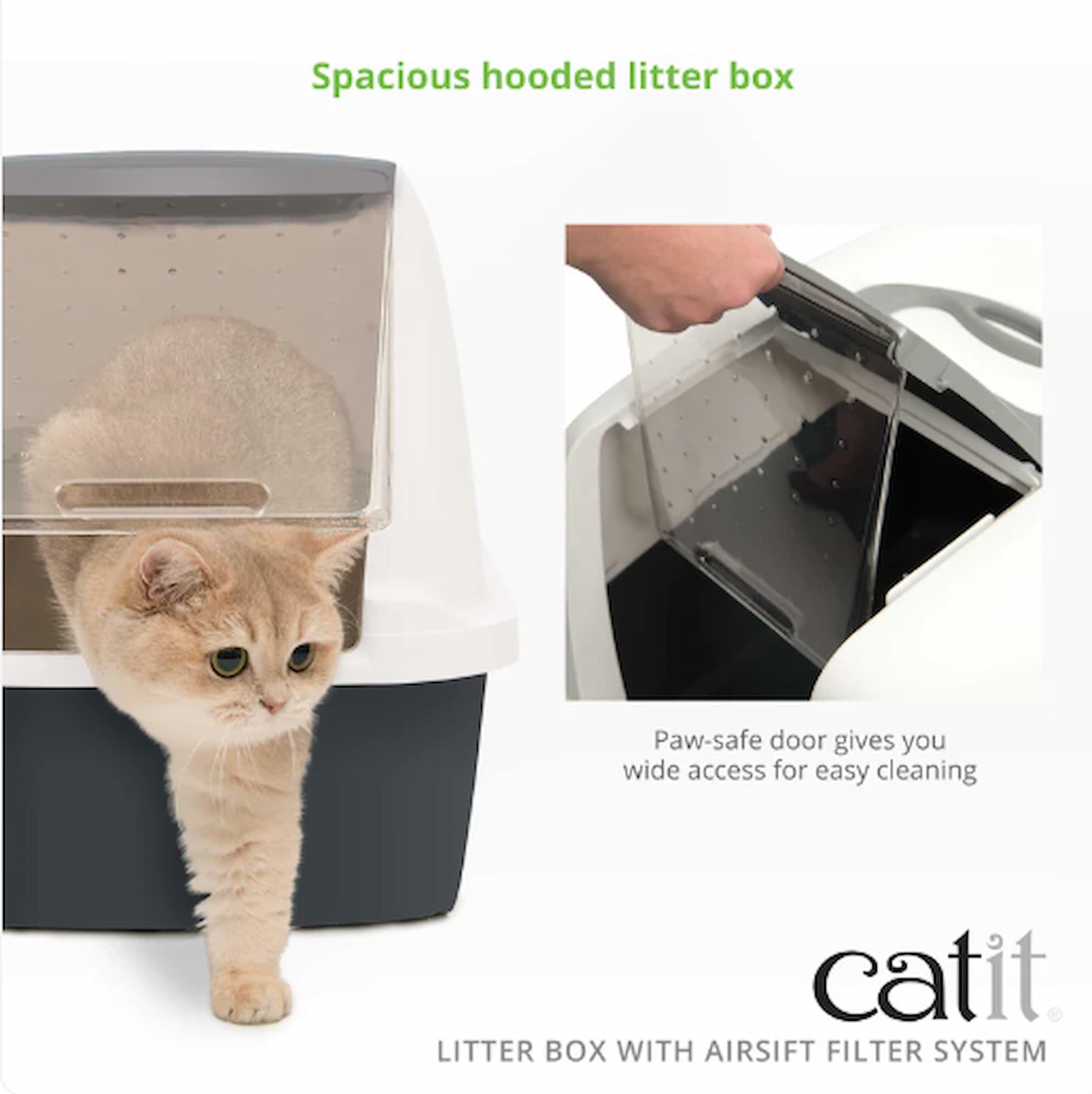 Catit Airsift Jumbo Hooded Cat Litter Pan, Warm Gray/White - Privacy And Easy Access For Cleaning - Ideal For Larger Cat Breeds Or Multiple Cat Households
