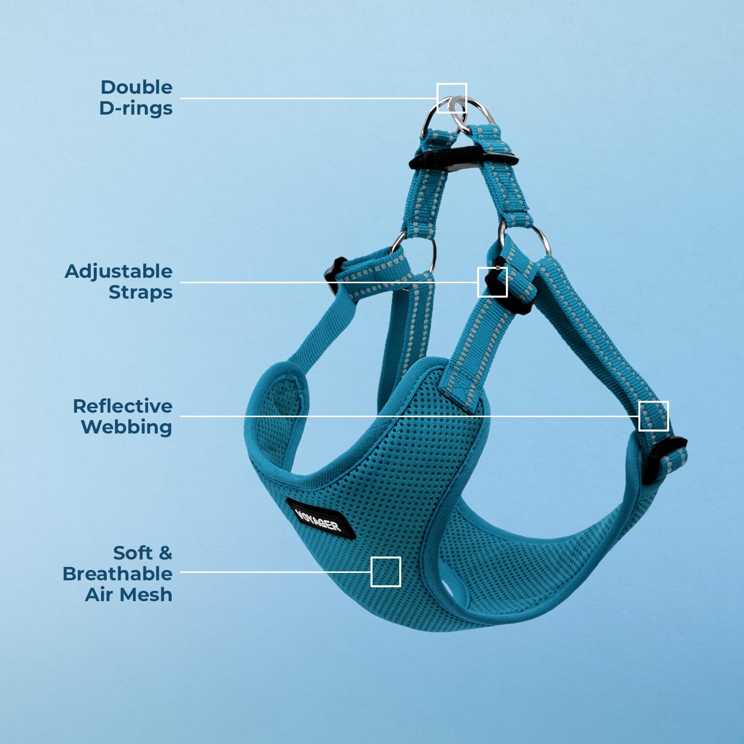 Best Pet Supplies Voyager Adjustable Dog Harness With Reflective Stripes For Walking, Jogging, Heavy-Duty Full Body No Pull Vest With Leash D-Ring, Breathable All-Weather - Harness (Turquoise), S