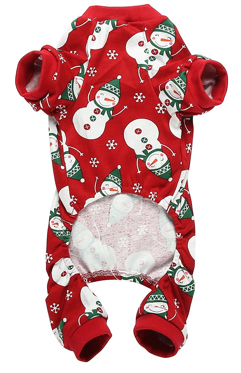 Snowman Xmas Cotton Pet Dog Christmas Pajamas Jumpshit For Large Dogs, Back 23' Xlarge Red