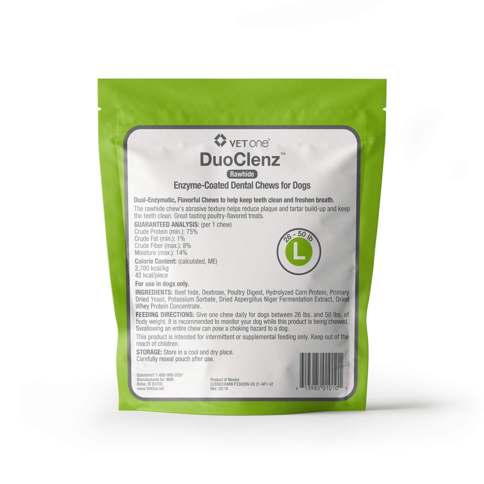 Vet One DuoClenz Enzyme Coated Dog Dental Chews for Large Dogs - Veterinarian Formulated - 30 Count