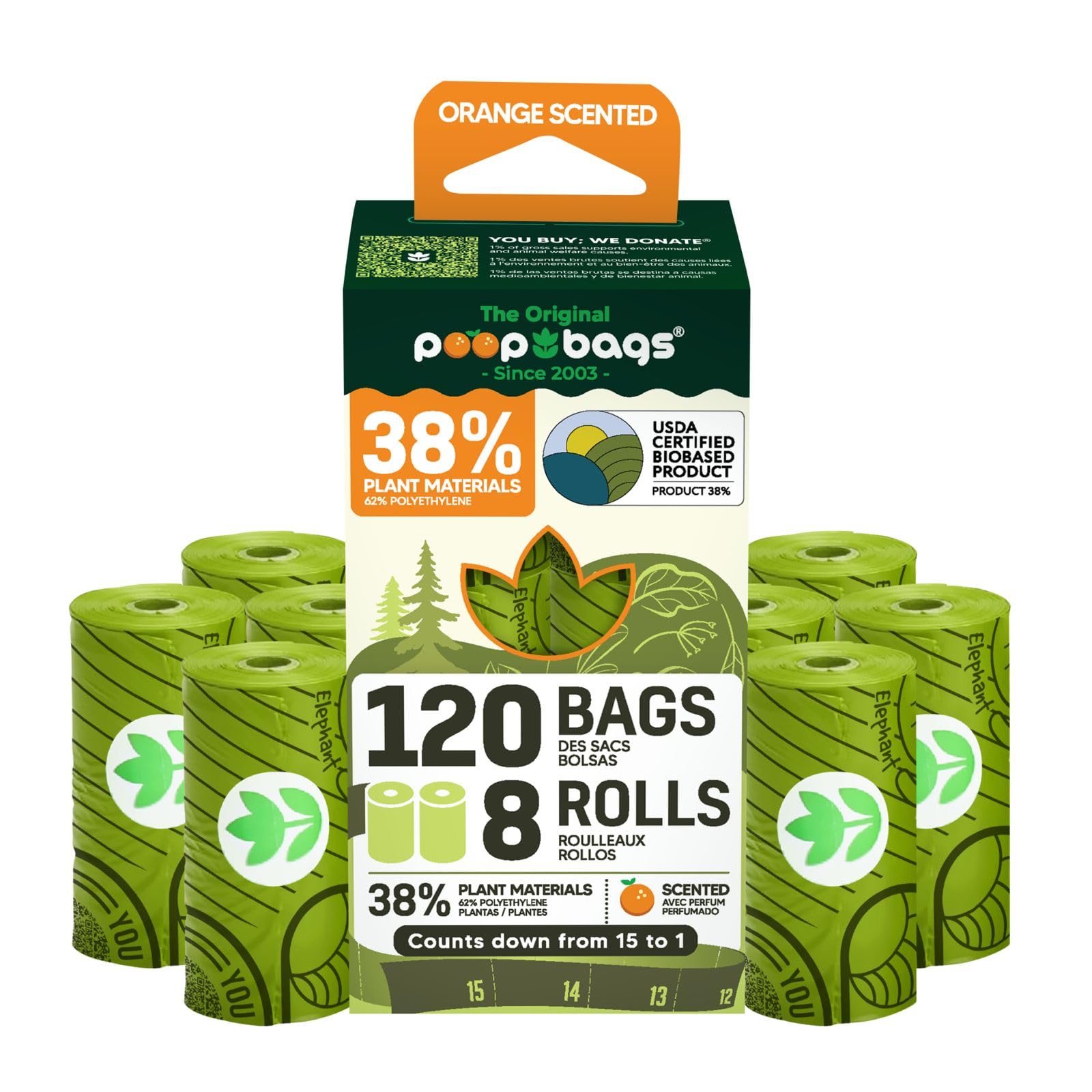 The Original PoopBags Countdown Rolls USDA Biobased 9x13 Poop Bags, green, 120 bags (ORANG925)