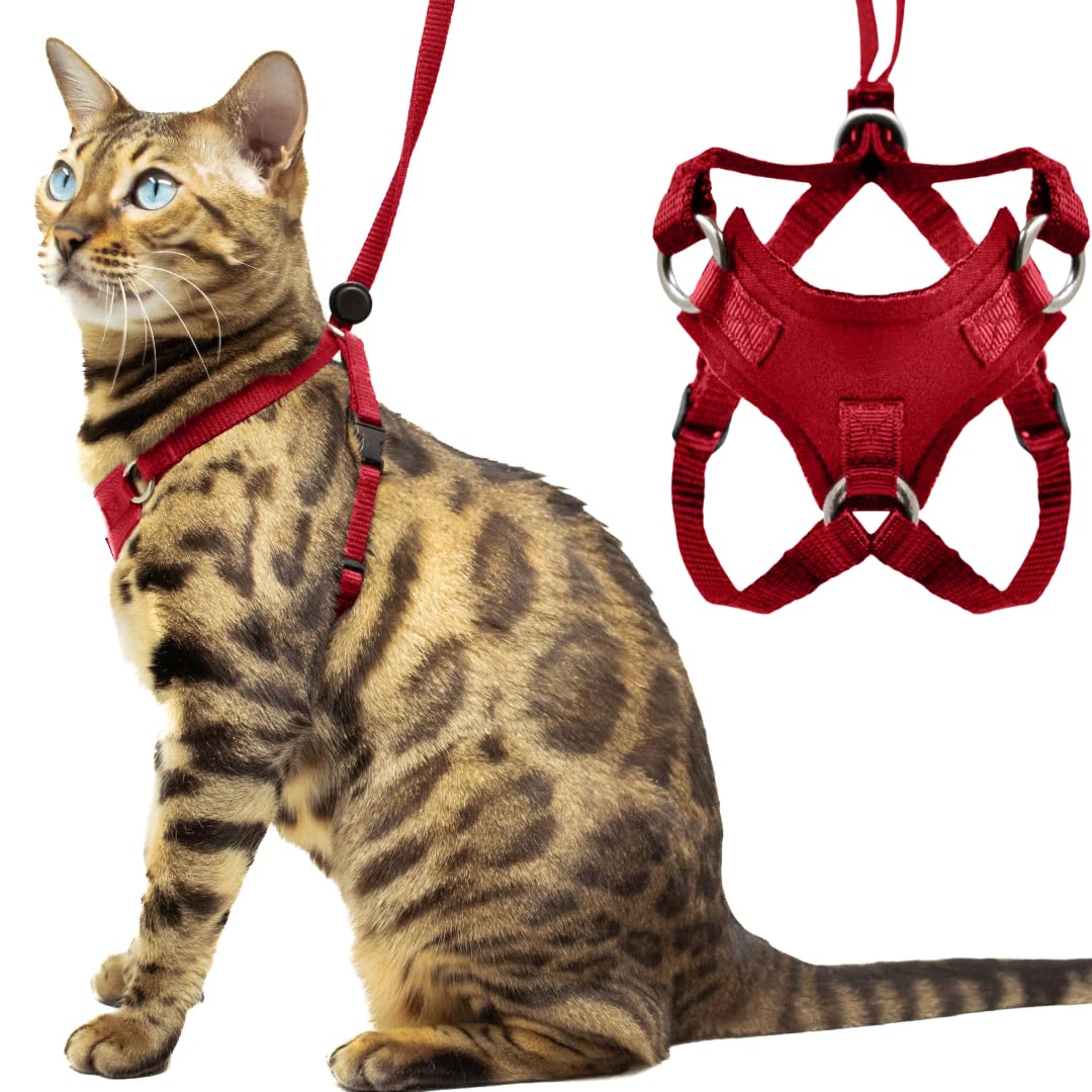 Houdini Escape Proof Cat Harness And Leash Set By Outdoorbengal - Red, Medium Cat Harness For Walking