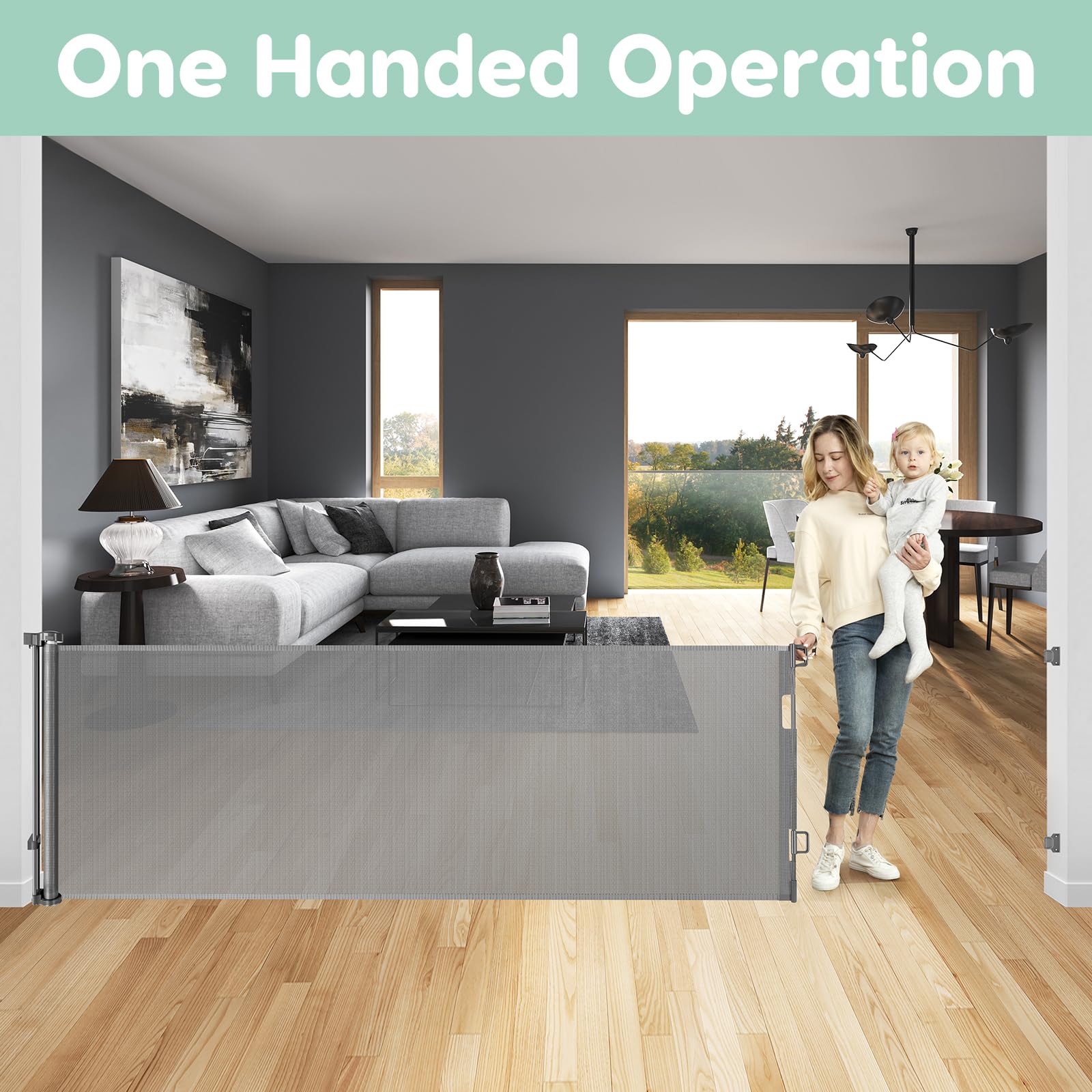 175 Inch Retractable Pet Gate - Extra Wide Baby & Dog Gates for Wide Openings