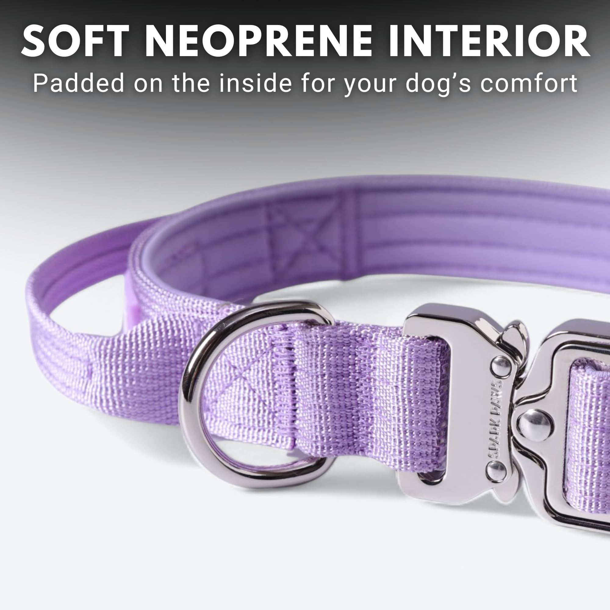 Spark Paws Tactical Dog Collar - Heavy Duty, Premium Quality, Thick And Durable For Large And Medium Dogs - Purple - Xs - 1''