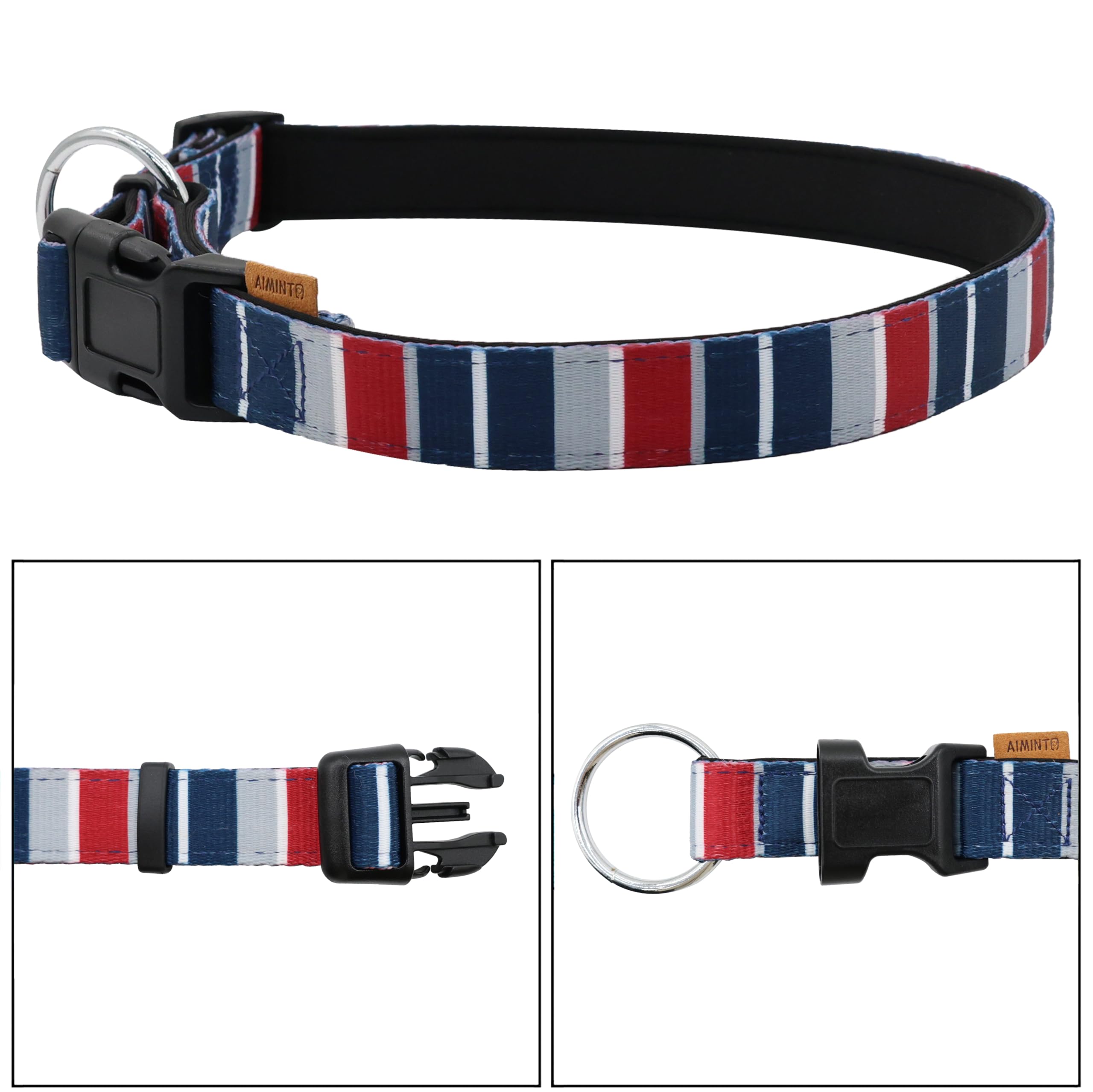 Aiminto Dog Collar, Cute Multi Stripe Pattern, Neoprene Padded And Adjustable Collar With Quick Release Buckle, Reinforced Struc