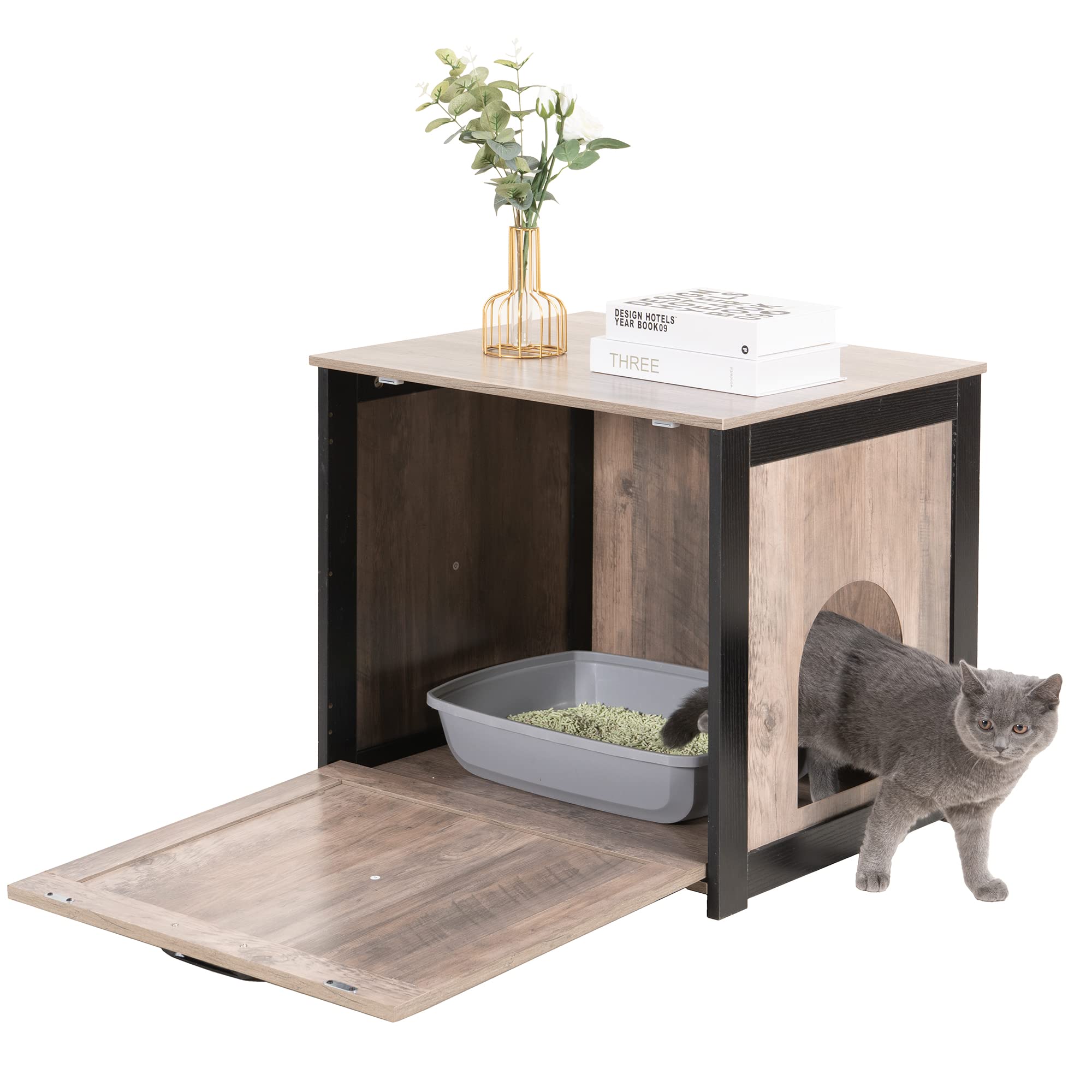Dwanton Cat Litter Box Furniture Hidden, Cat Litter Box Enclosure, Reversible Entrance Can Be On Left Or Right Side, Indoor Cat