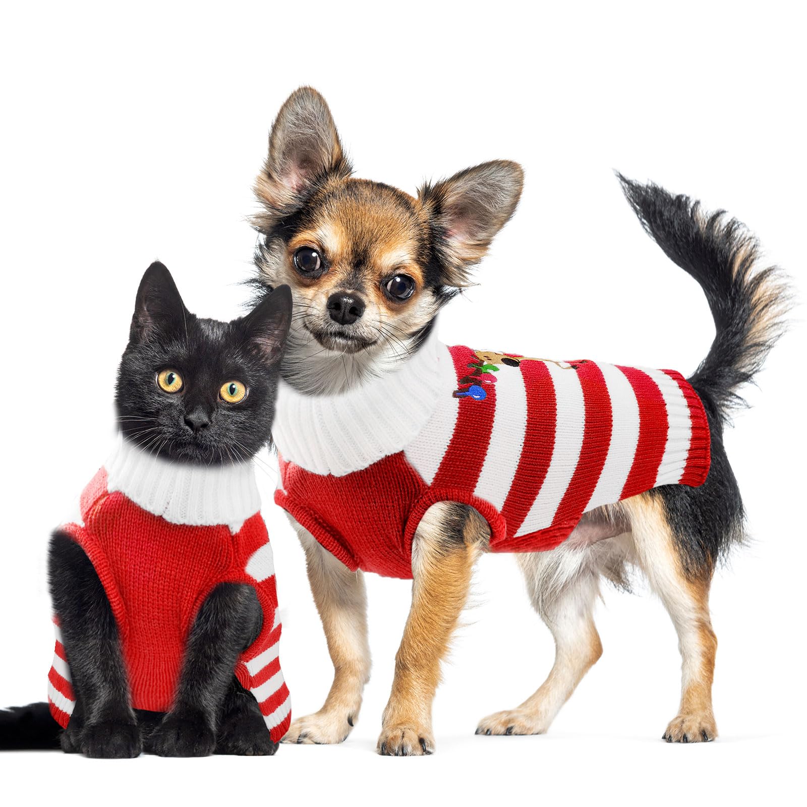 Doggyzstyle Christmas Dog Sweaters Xmas Pet Outfits Striped Elk Costume Holiday Clothes Gifts Puppy Cat Knitted Jumpers (M,Red W