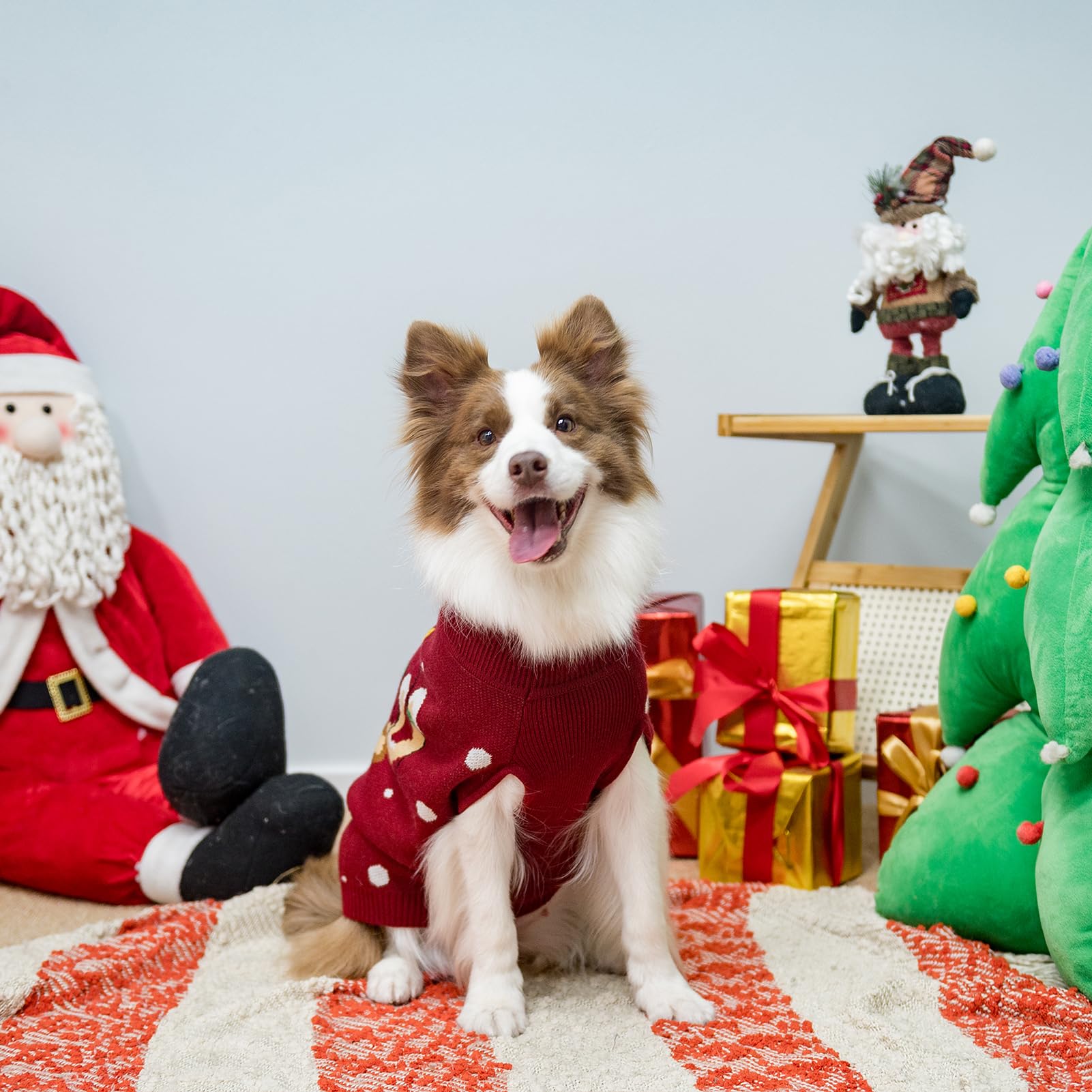 Pawchie Christmas Dog Sweater Turtleneck Outfit With Leash Hole, Knitted Pet Winter Warm Clothes For Small Medium Large Dogs Boy