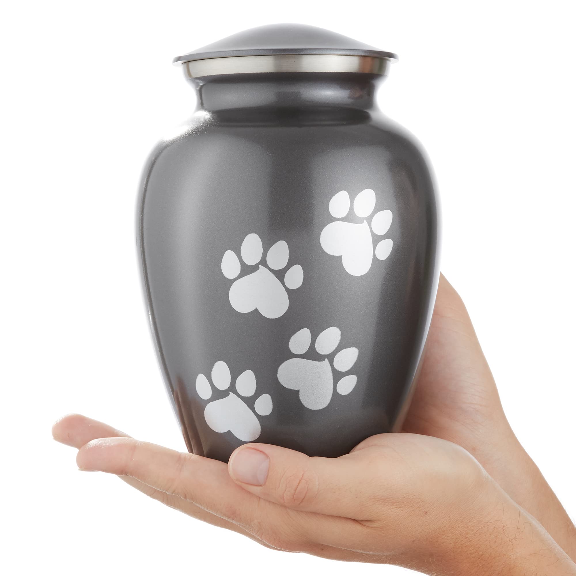 Reminded Pet Cremation Urns for Dog and Cat Ashes, Memorial Paw Print Urn - Medium Up to 70 Pounds Gray