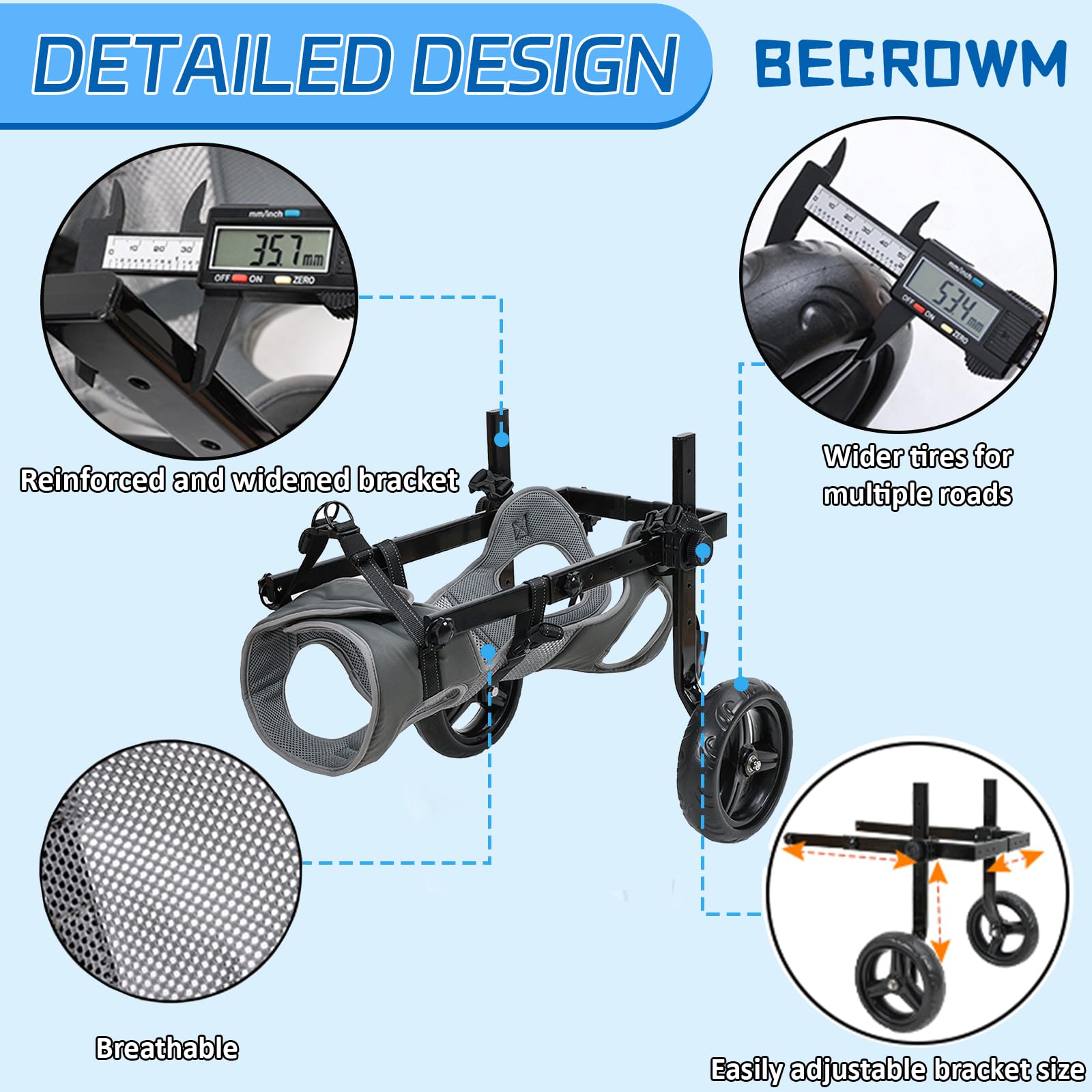 BECROWM Dog Wheelchair for Back Legs, Dog&Pet Corgi Wheelchair Cart with Disabled Hind Legs Walking, Medium Sized and Large Dogs
