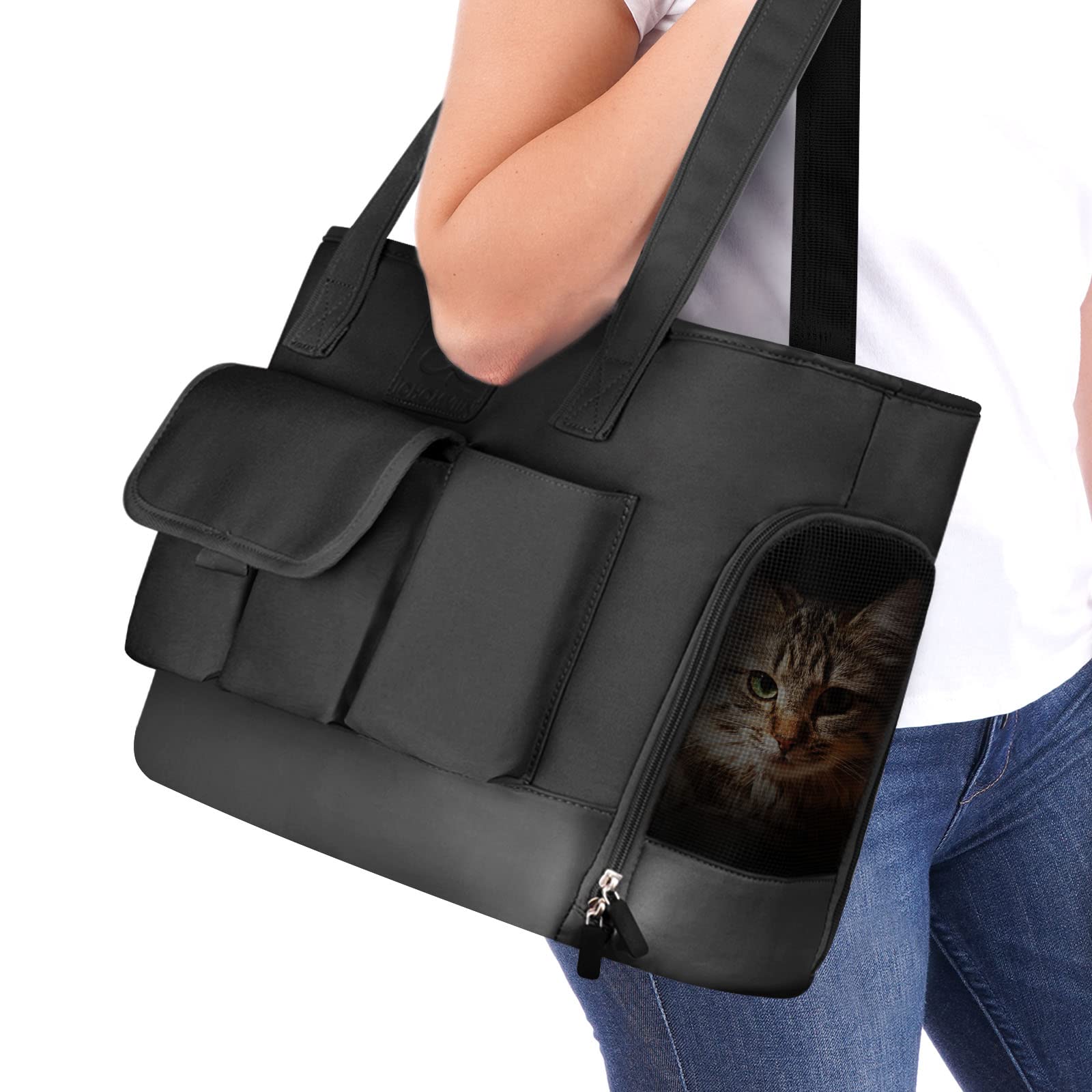Cat Carrier, Dog Carrier, Pet Carrier, Foldable Waterproof Premium PU Leather Oxford Cloth Dog Purse, Portable Bag Carrier for S
